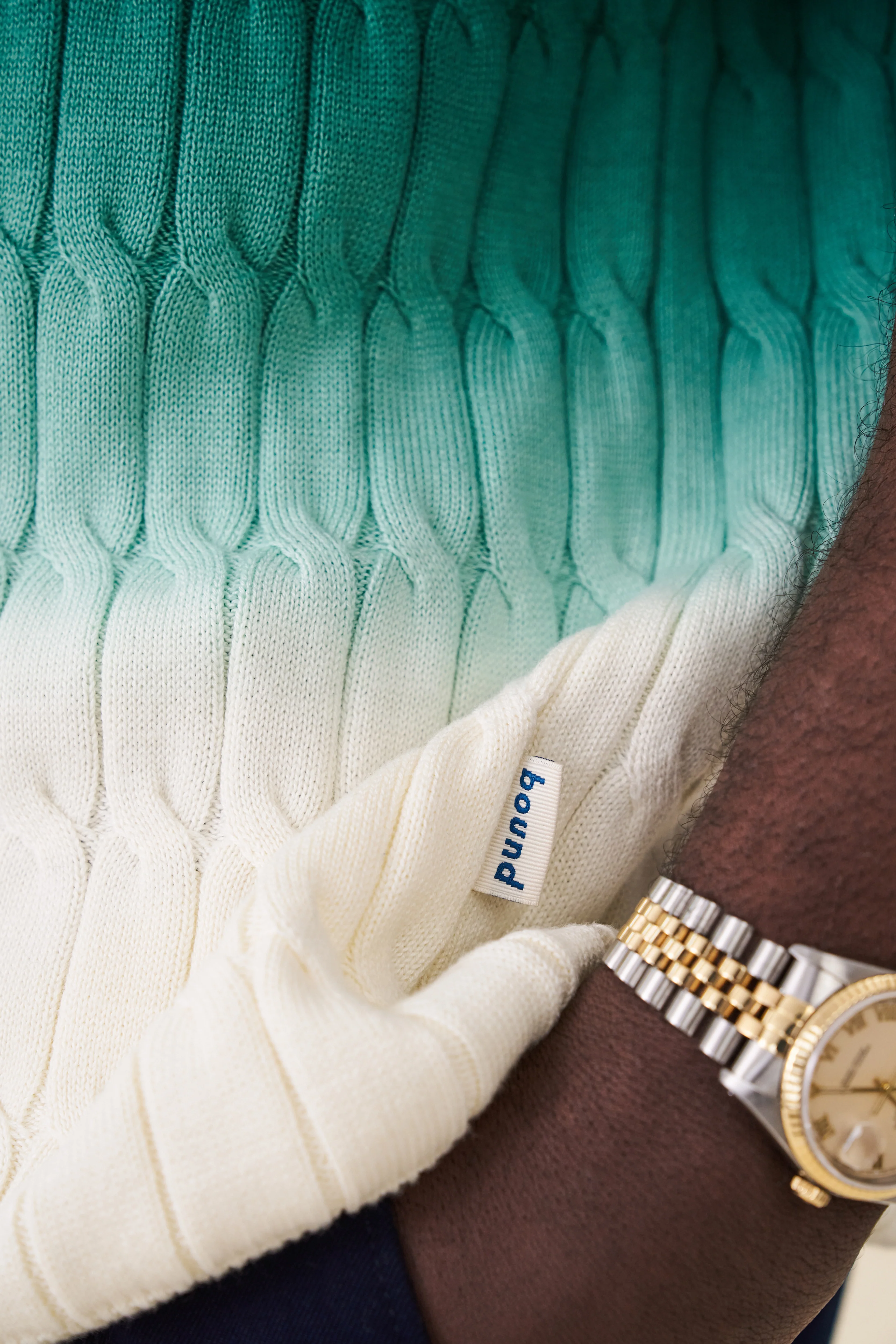 OMBRE CABLE KNIT POLO - FOREST / CREAM - Image 6