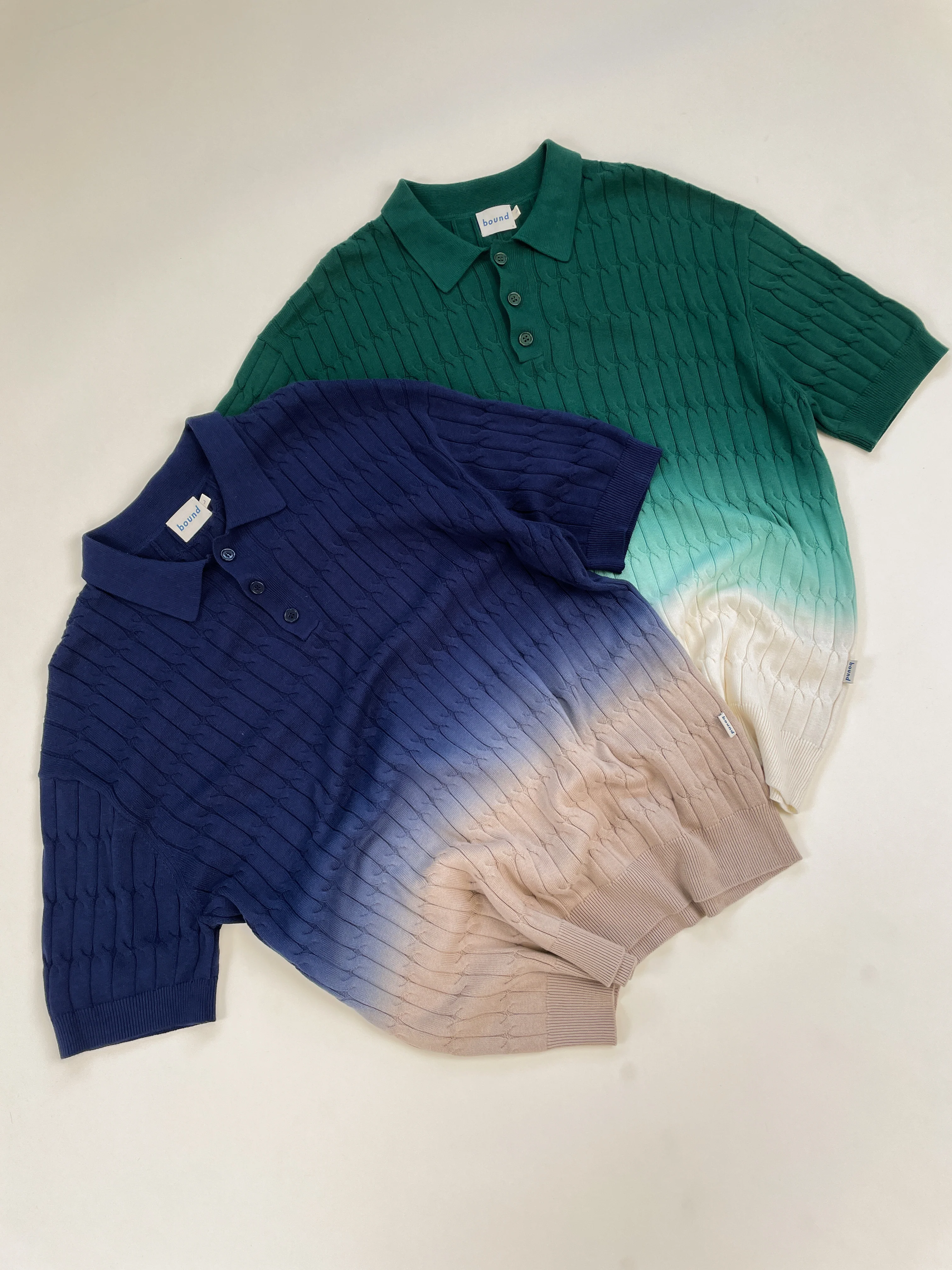 OMBRE CABLE KNIT POLO - FOREST / CREAM - Image 9