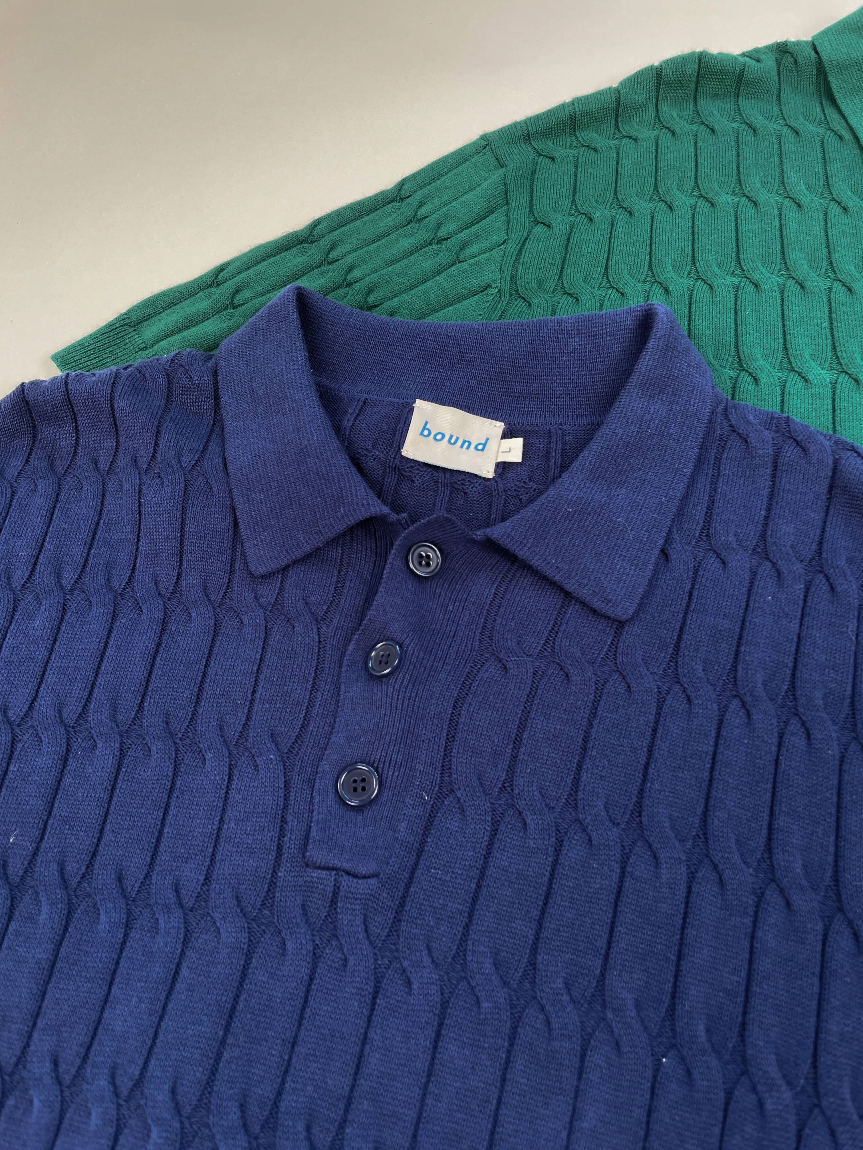 OMBRE CABLE KNIT POLO - NAVY / TAN - Image 10