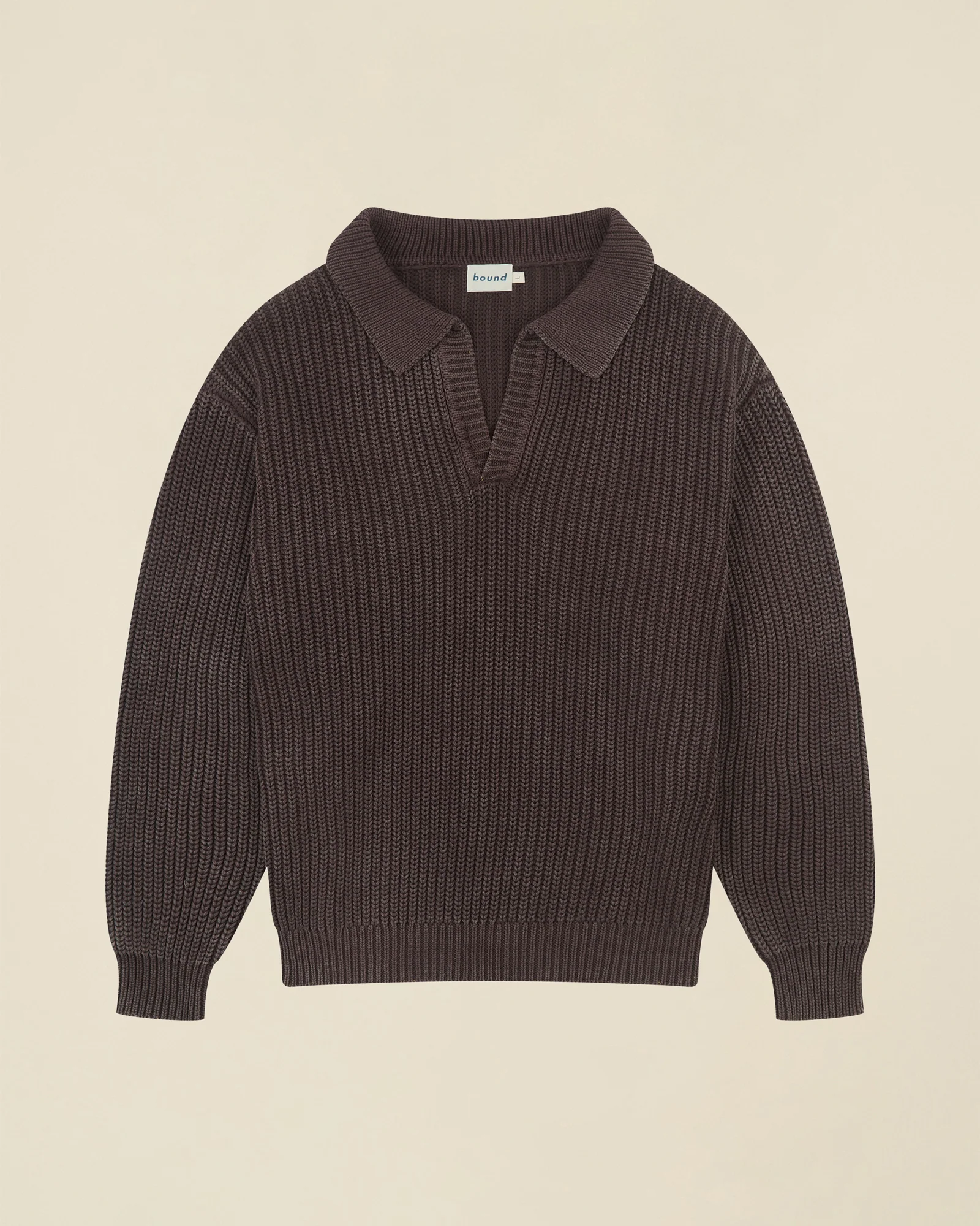 OPEN COLLAR ACID WASH KNIT - BROWN - Image 7