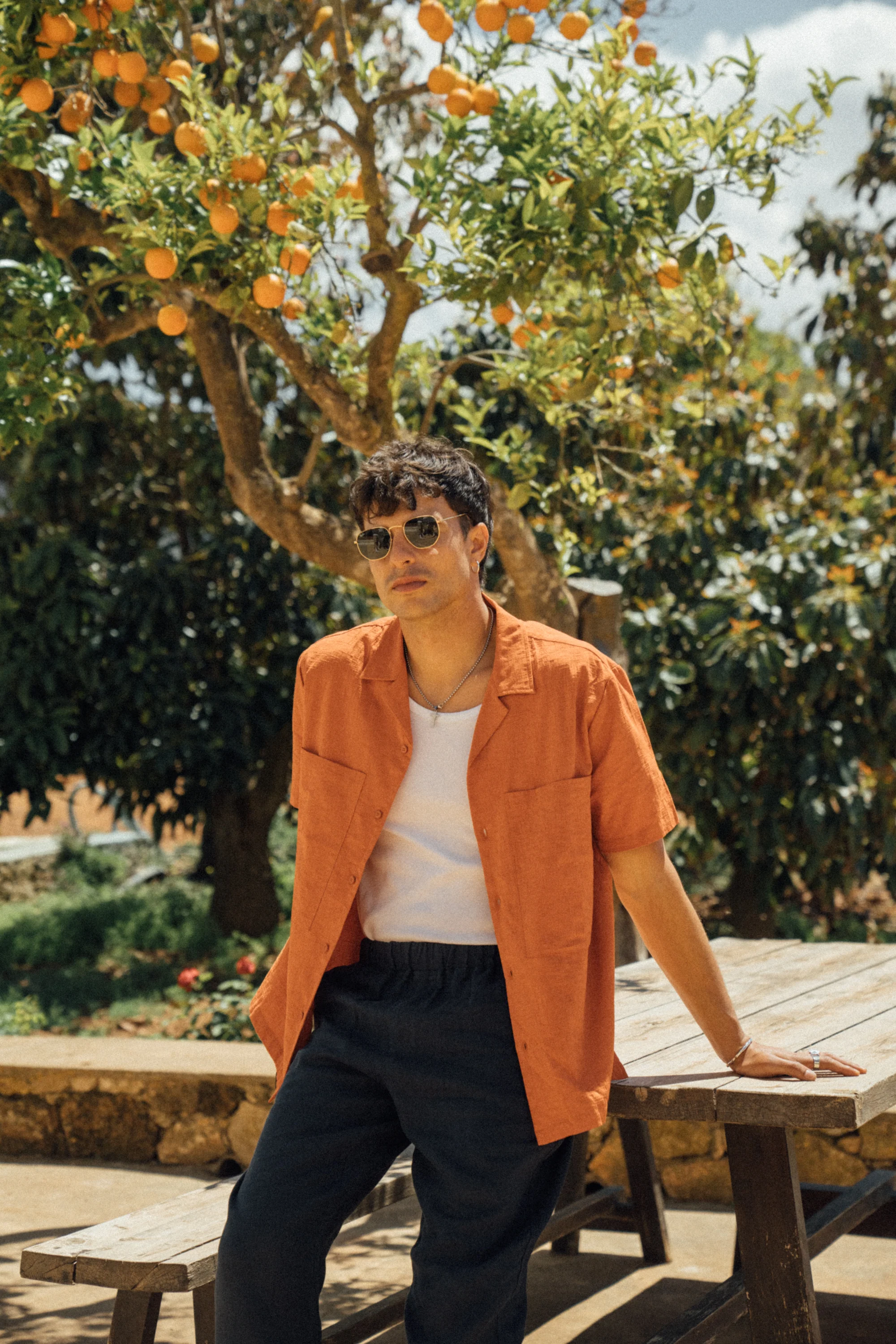 ORANGE OVERSIZED TEXTURED COTTON SHIRT - Image 2
