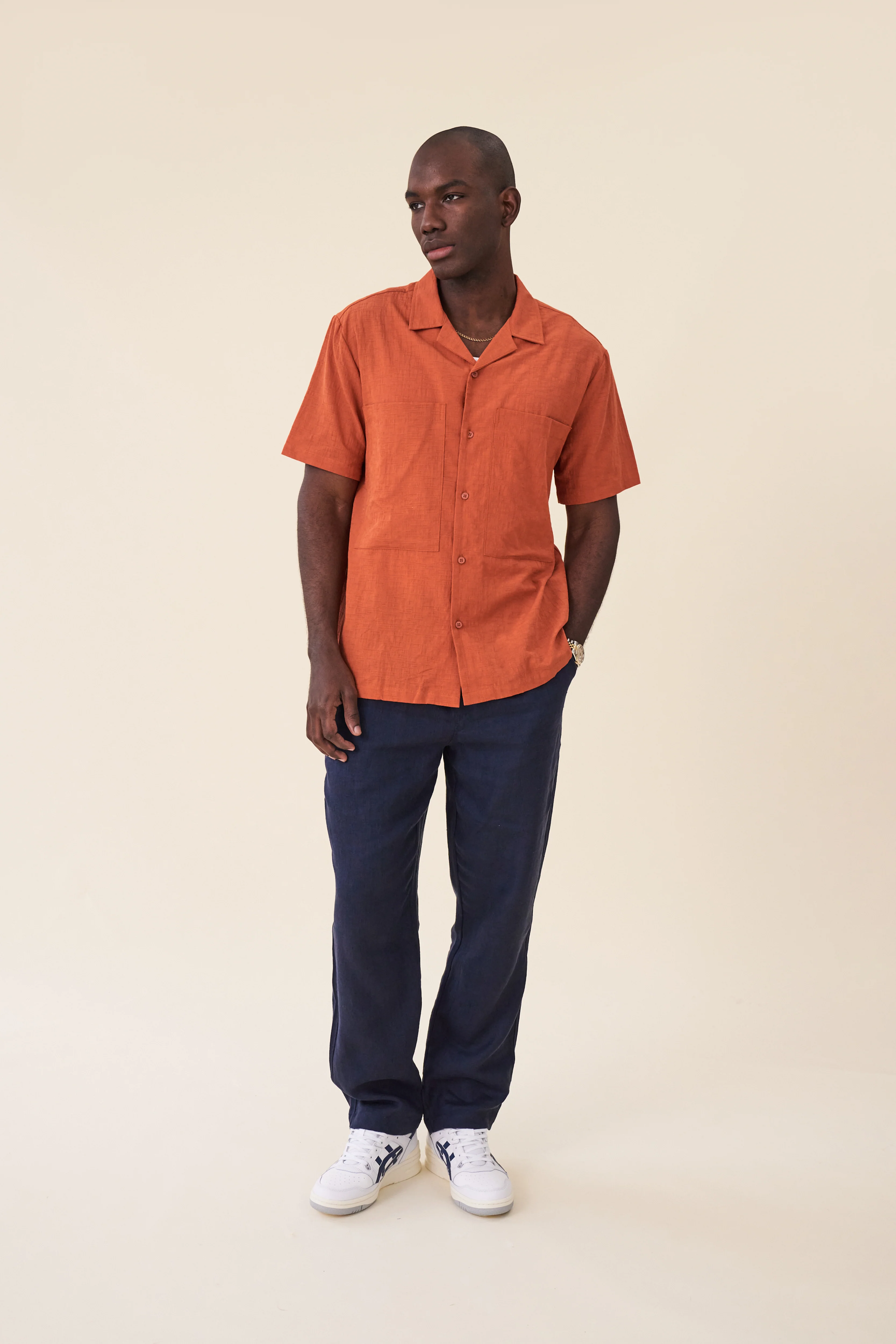 ORANGE OVERSIZED TEXTURED COTTON SHIRT - Image 3