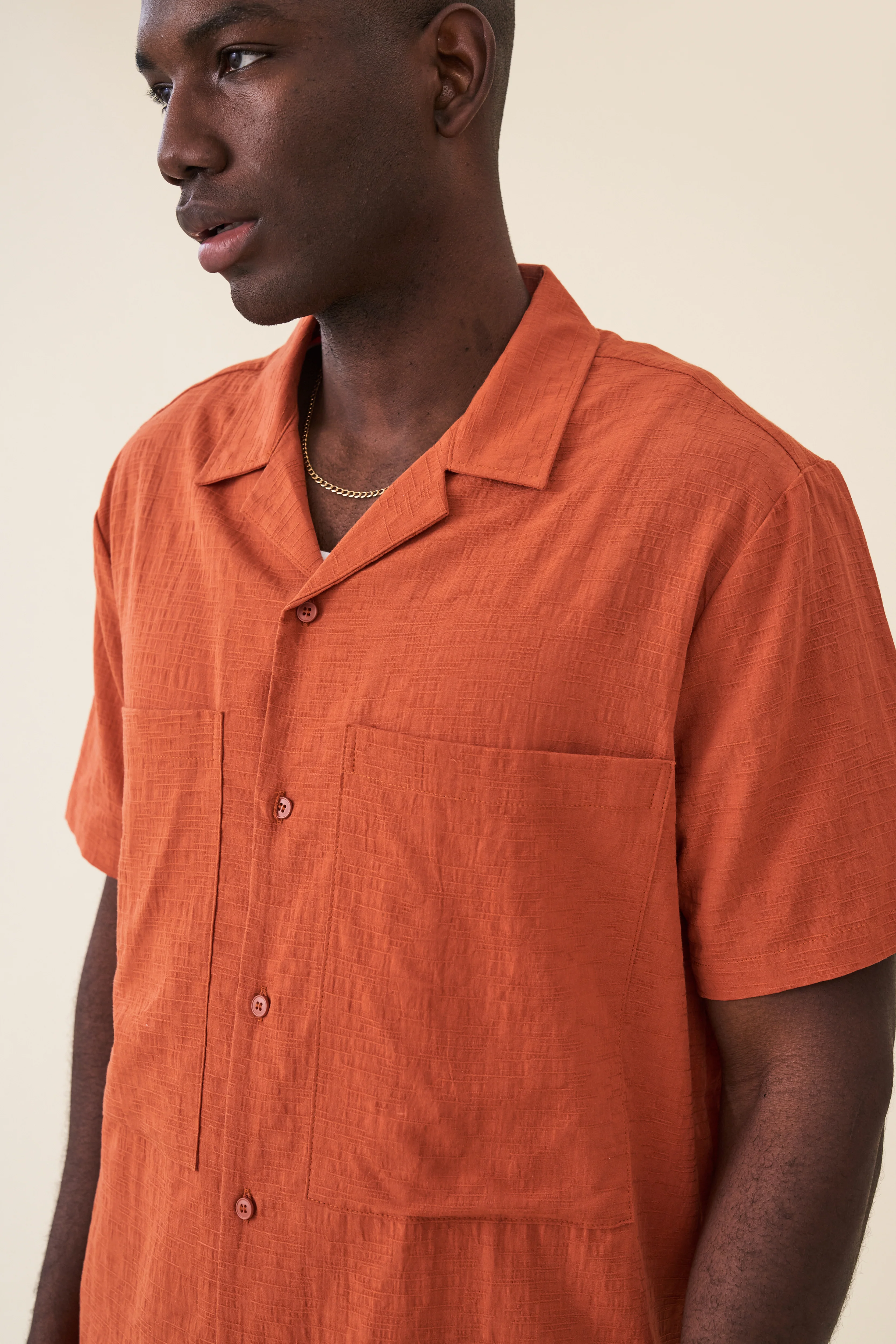 ORANGE OVERSIZED TEXTURED COTTON SHIRT - Image 5
