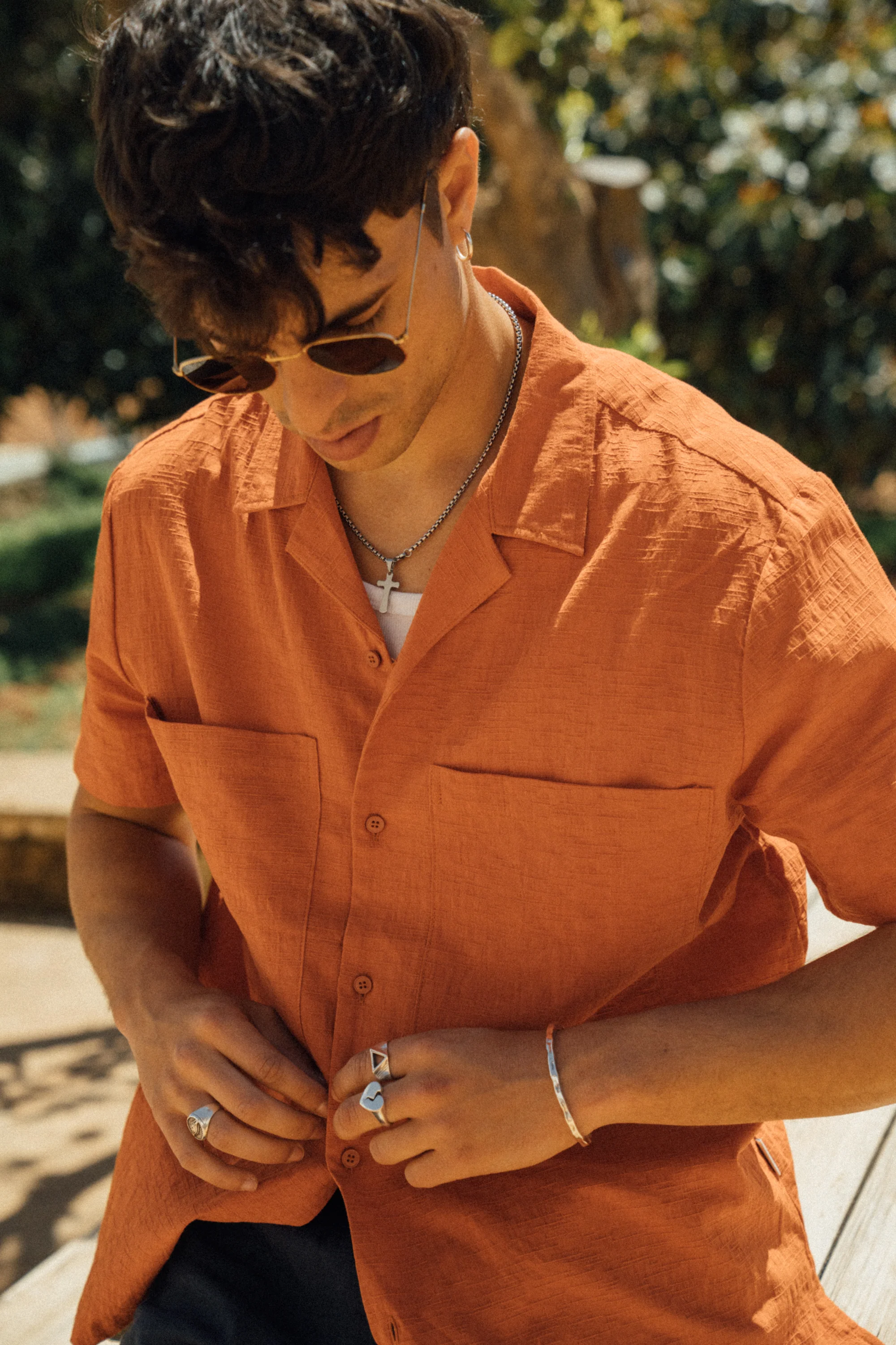 ORANGE OVERSIZED TEXTURED COTTON SHIRT - Image 9