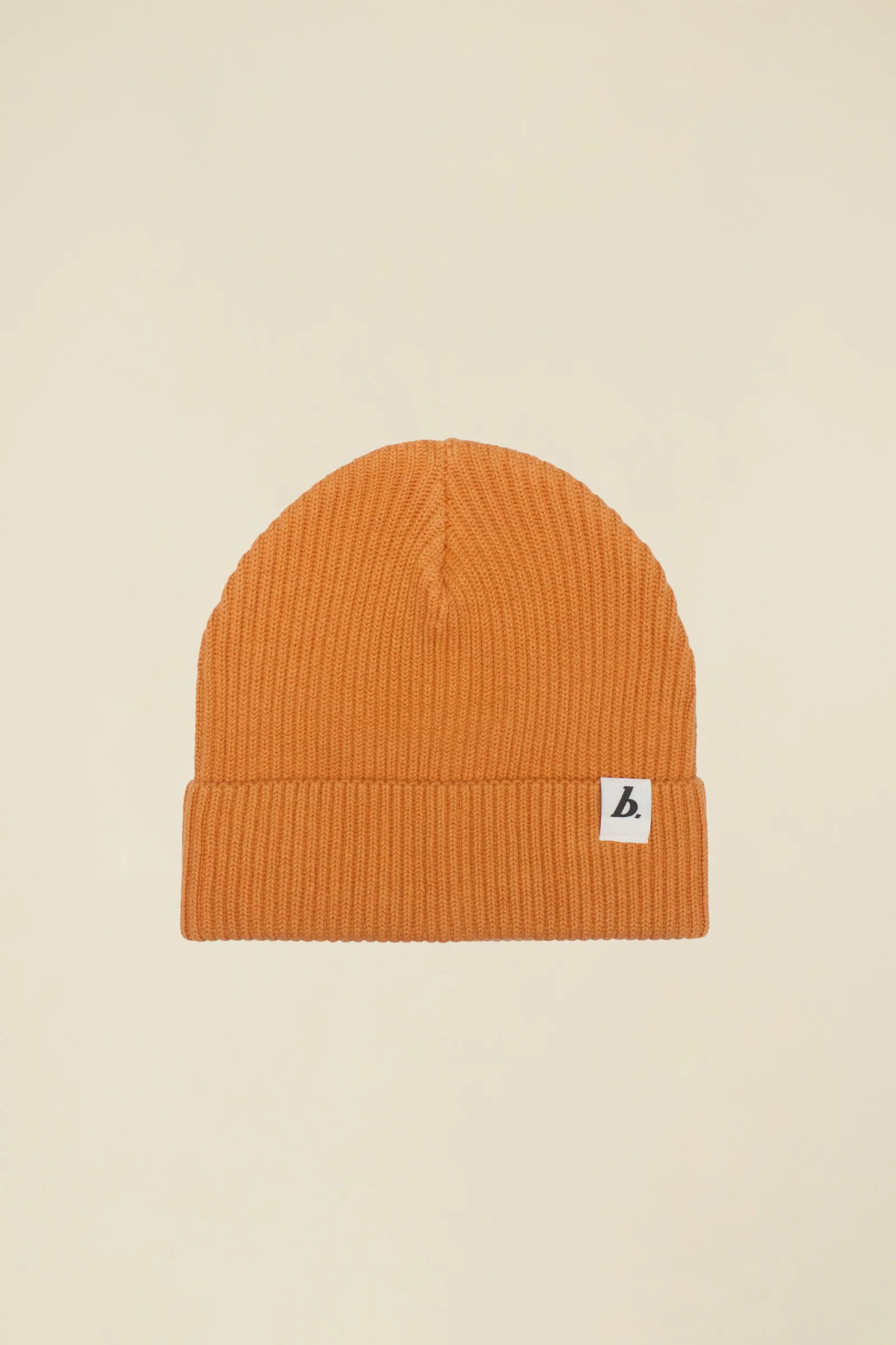 ORGANIC FISHERMAN RIBBED LABEL BEANIE - AMBER