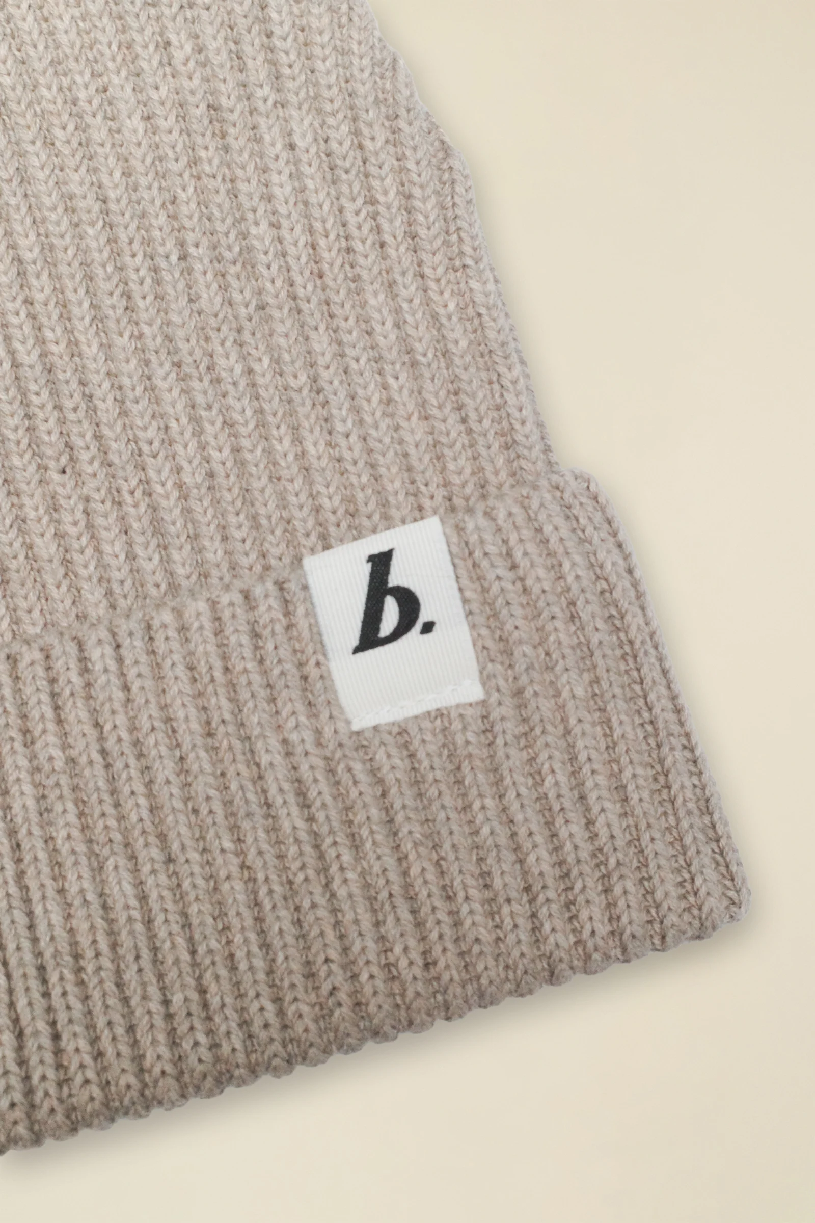 ORGANIC FISHERMAN RIBBED LABEL BEANIE - SAND - Image 2