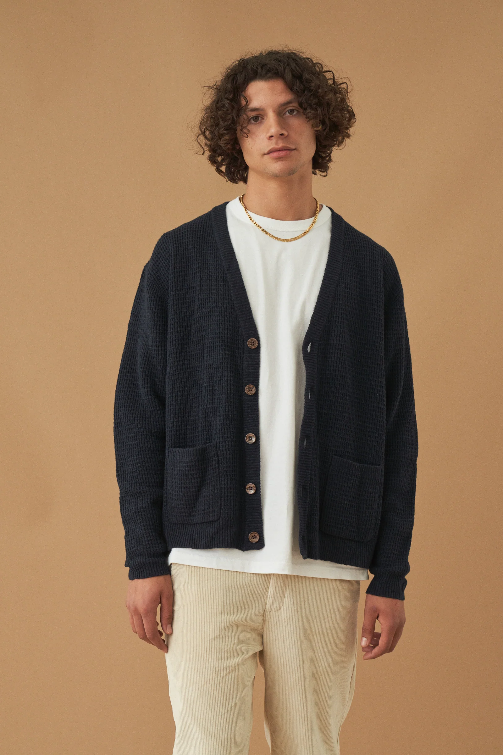 OXFORD NAVY WAFFLE CARDIGAN - Image 4