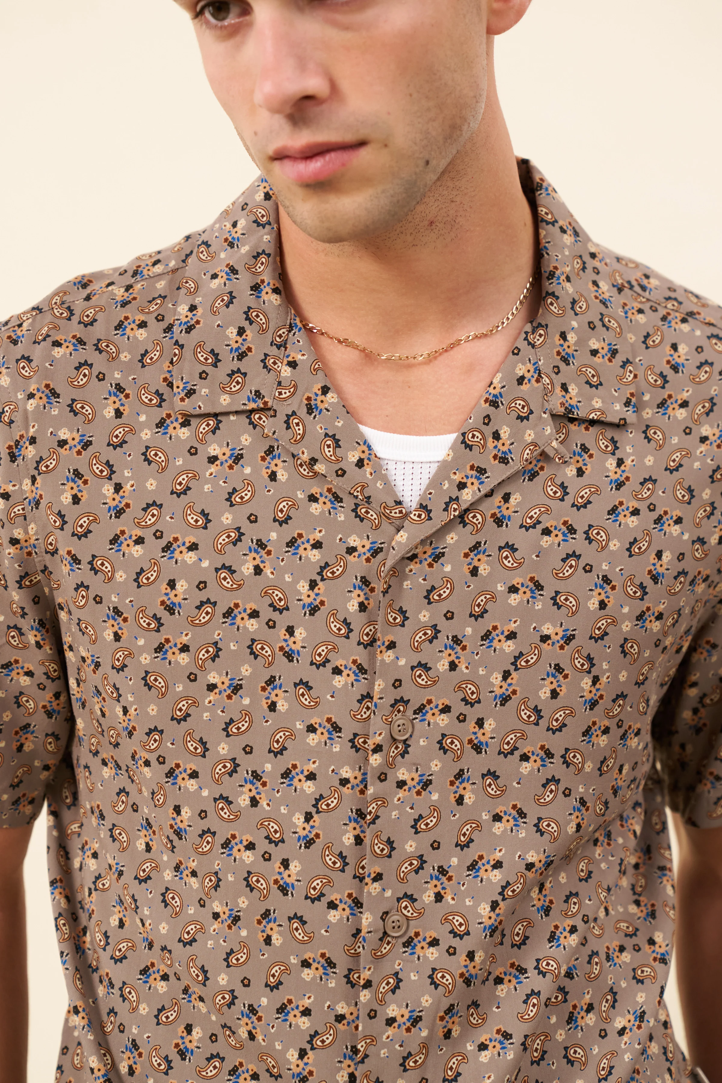 PAISLEY RAYON SHIRT - MUSHROOM - Image 5
