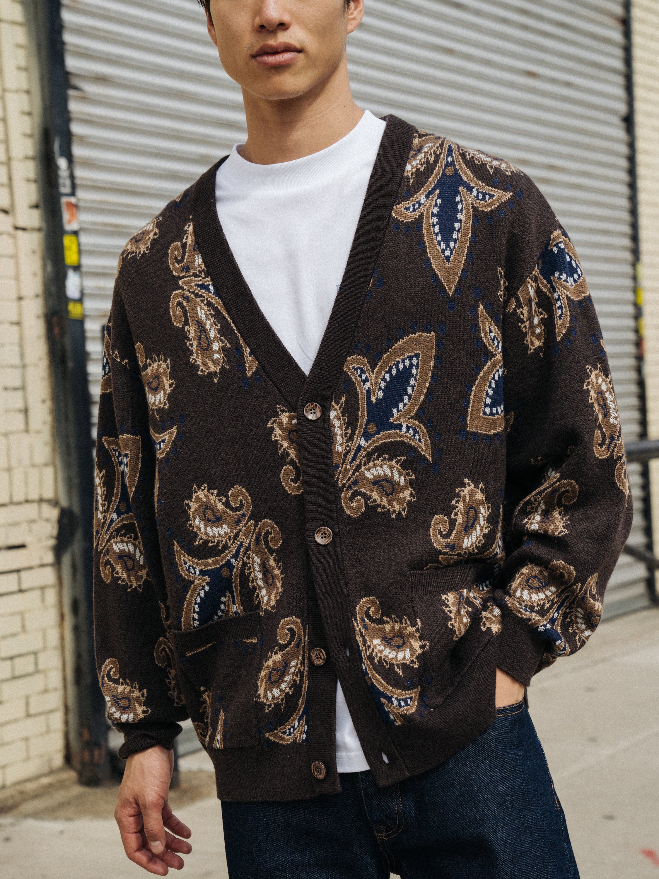 PAISLEY WOOL GRANDAD CARDIGAN - Image 2