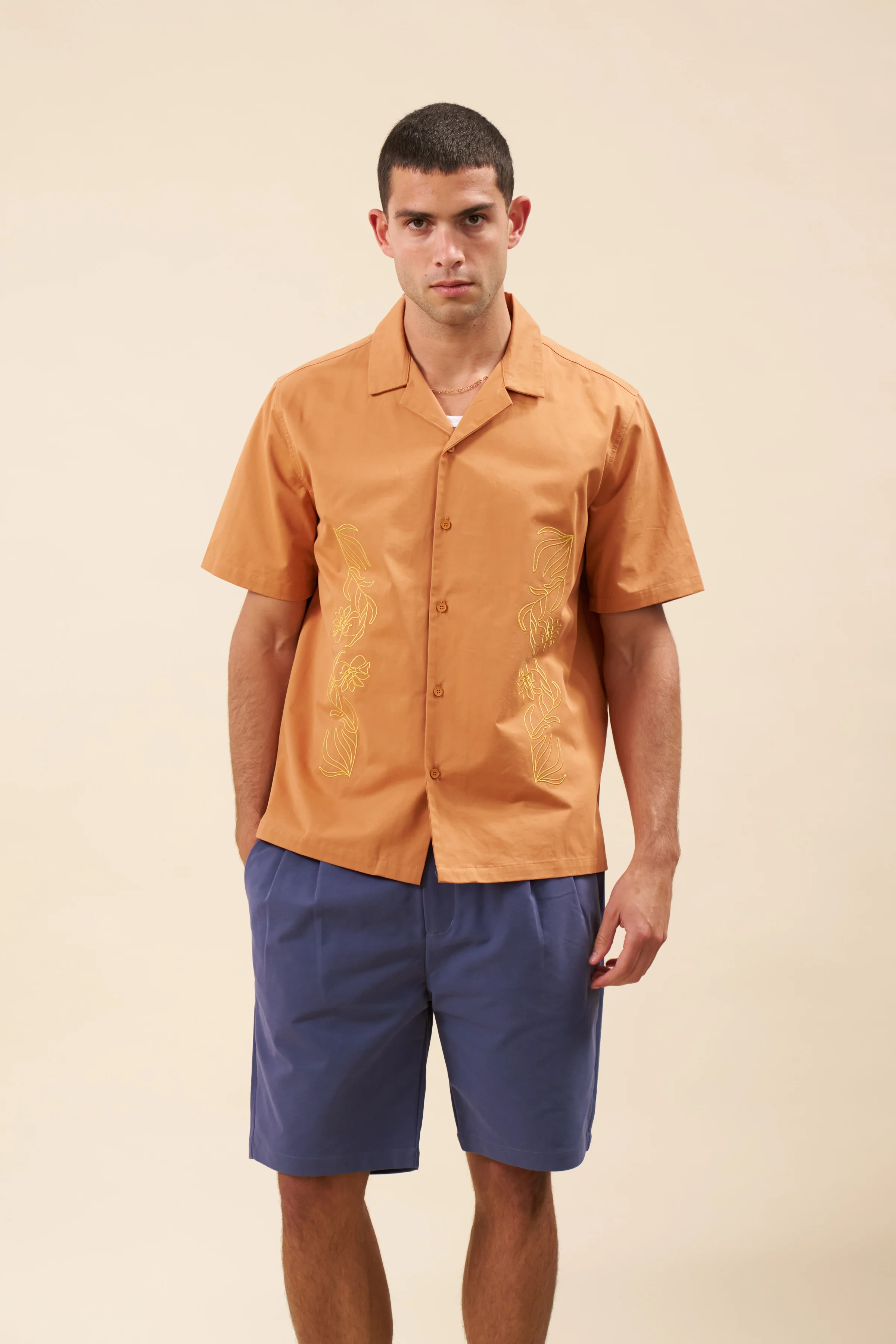 PEACHED CANVAS SHORTS - MID BLUE - Image 3