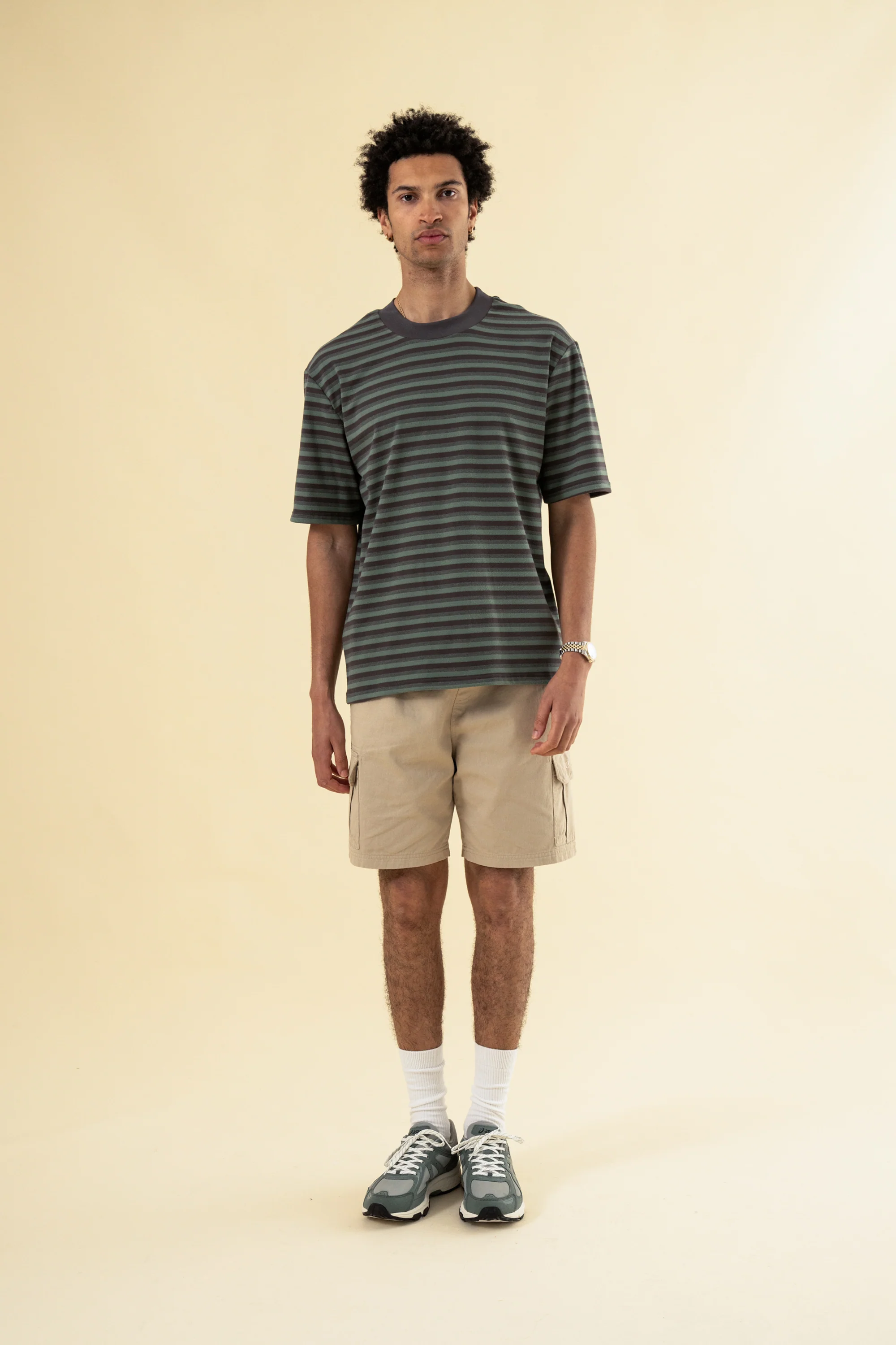PEACHED STRIPE TEE - CHARCOAL & SAGE - Image 3