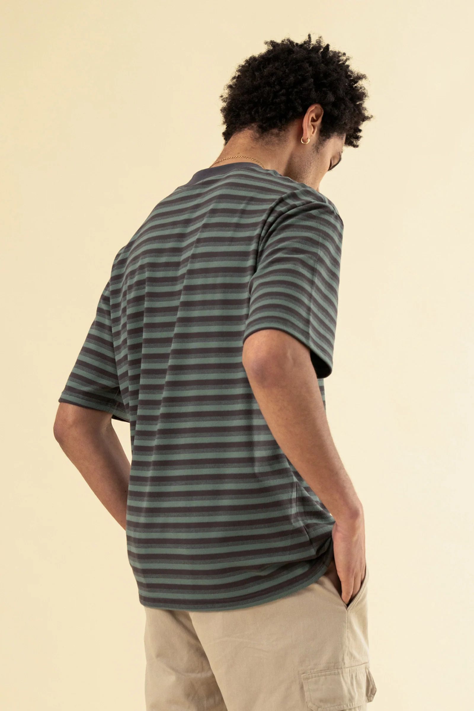 PEACHED STRIPE TEE - CHARCOAL & SAGE - Image 4