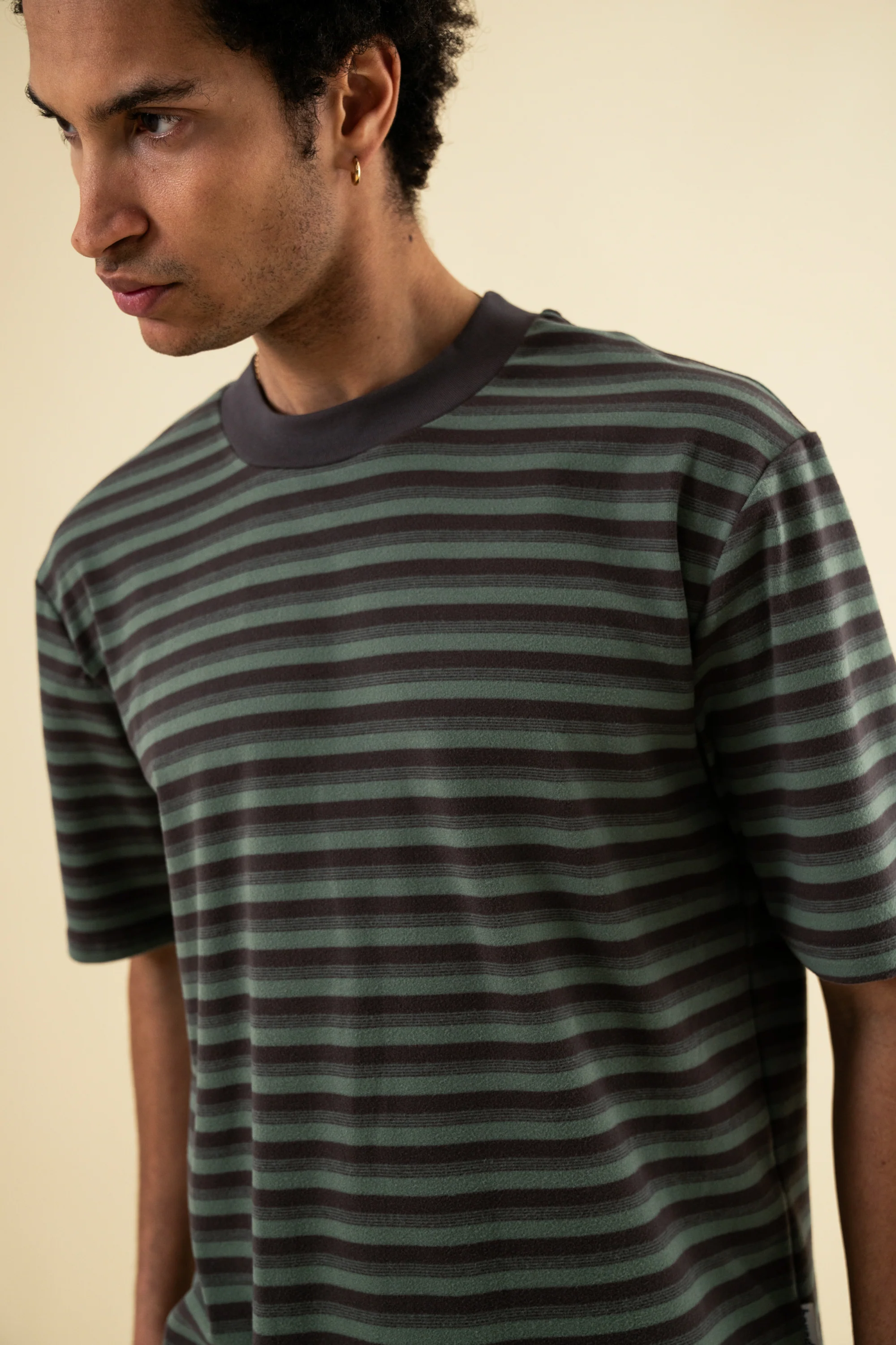PEACHED STRIPE TEE - CHARCOAL & SAGE - Image 5