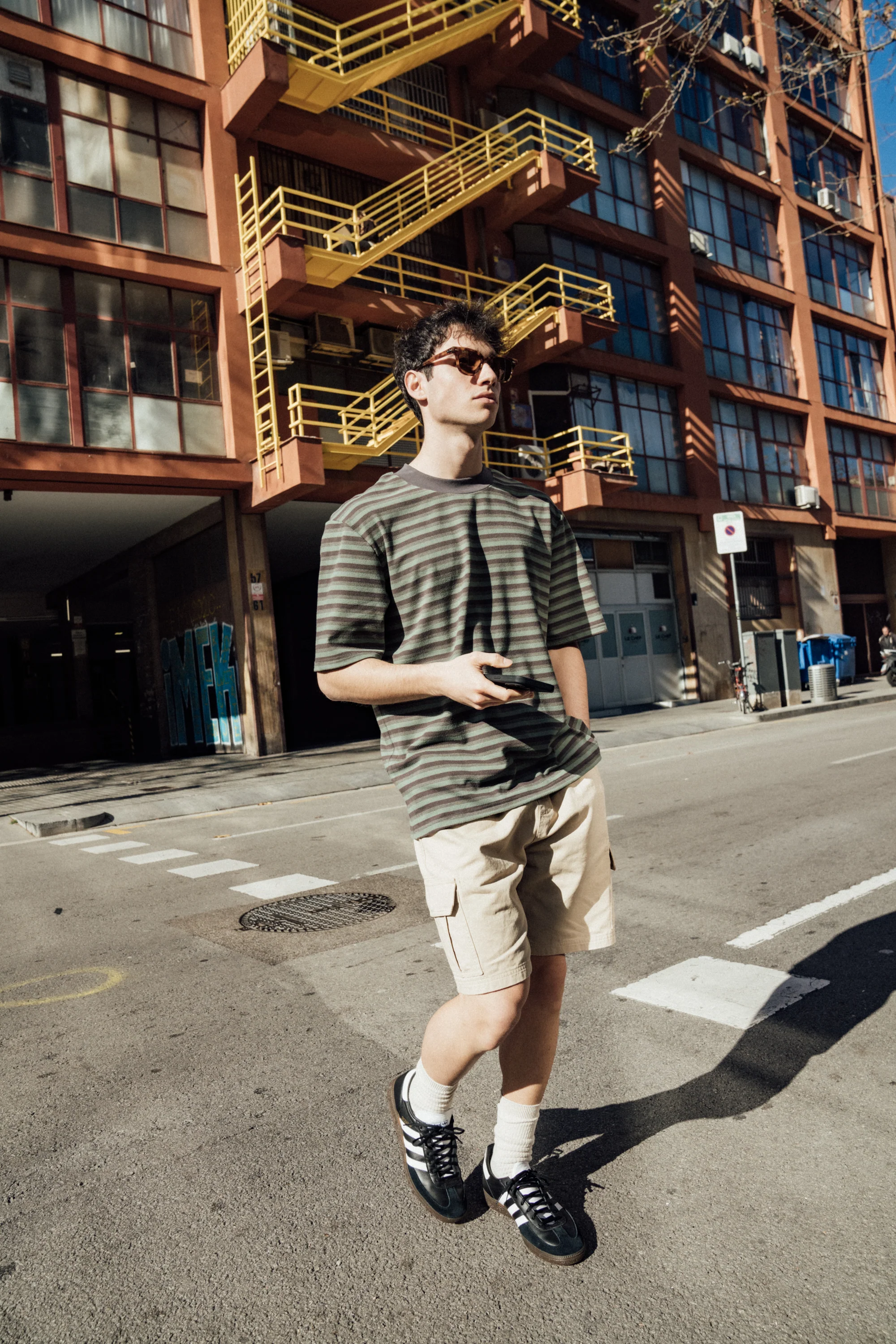 PEACHED STRIPE TEE - CHARCOAL & SAGE - Image 7