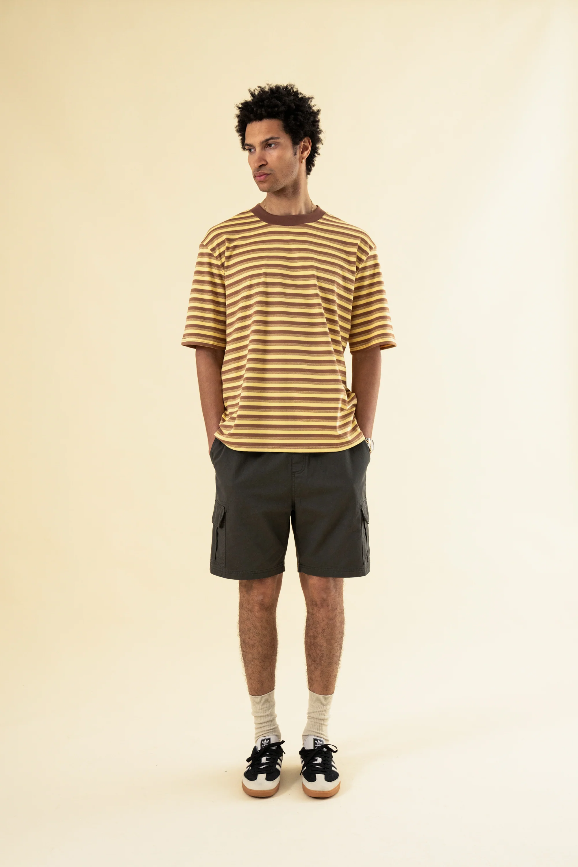 PEACHED STRIPE TEE - BROWN & YELLOW - Image 3
