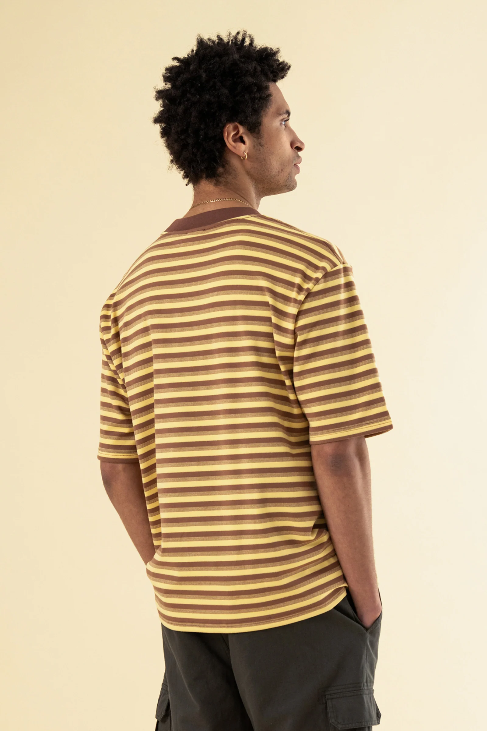 PEACHED STRIPE TEE - BROWN & YELLOW - Image 4