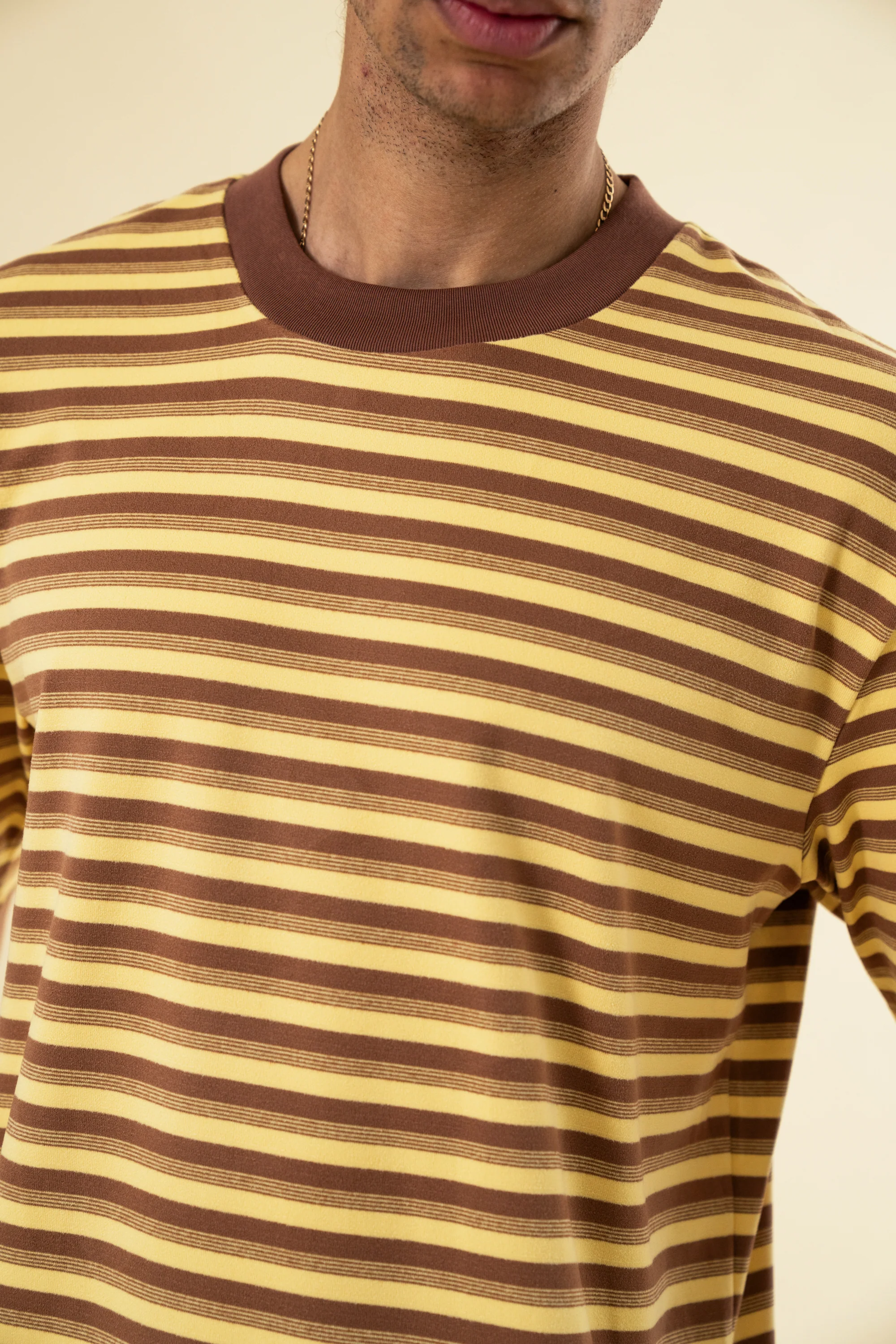 PEACHED STRIPE TEE - BROWN & YELLOW - Image 5