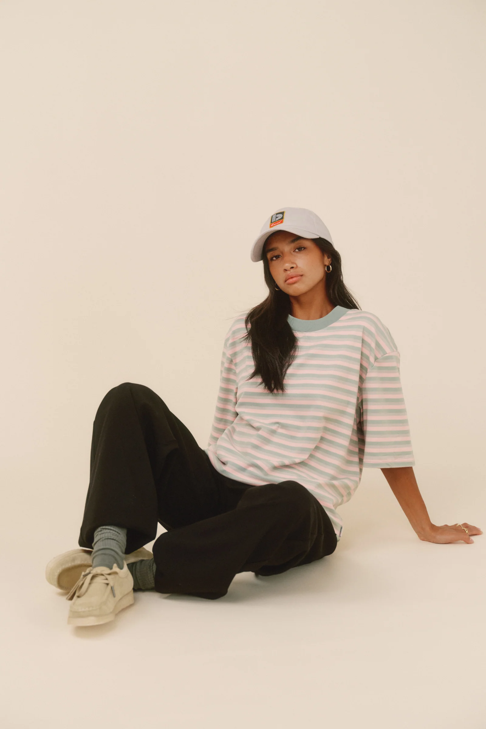 PEACHED STRIPE TEE - PINK & GREEN - Image 3