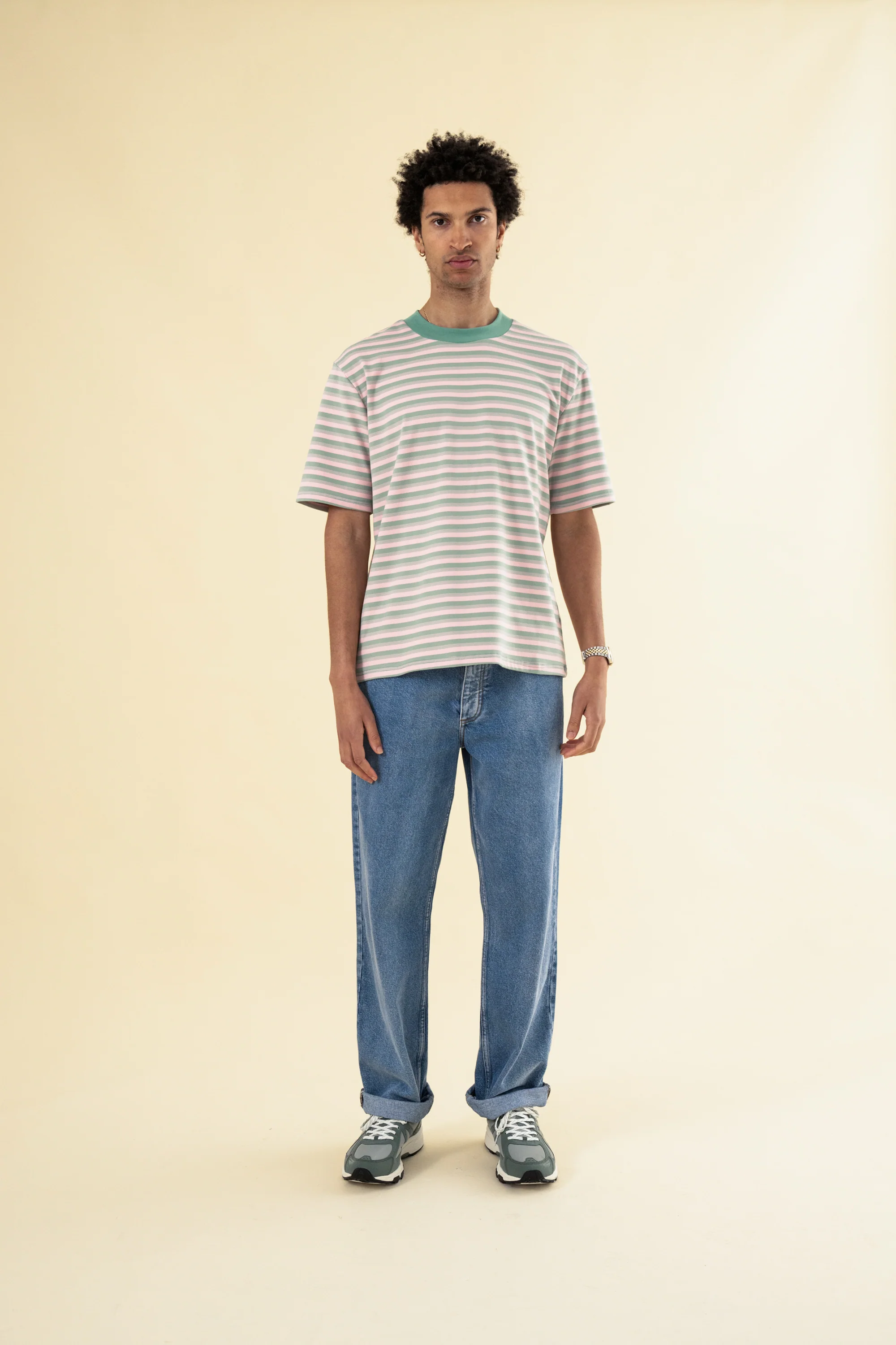 PEACHED STRIPE TEE - PINK & GREEN - Image 4