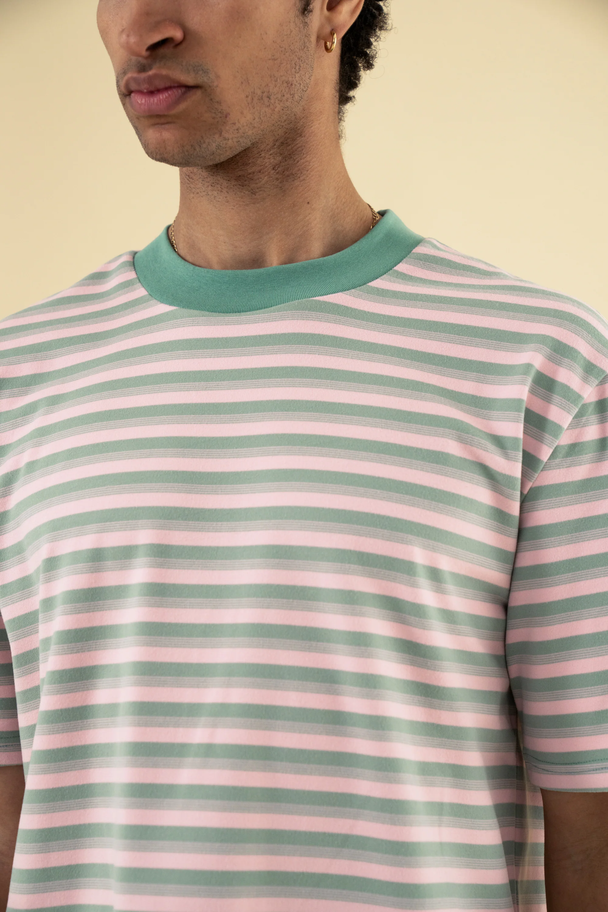 PEACHED STRIPE TEE - PINK & GREEN - Image 6
