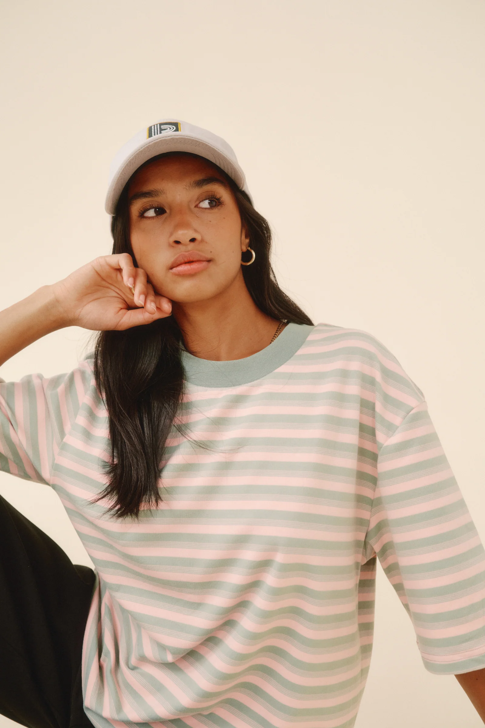 PEACHED STRIPE TEE - PINK & GREEN - Image 7