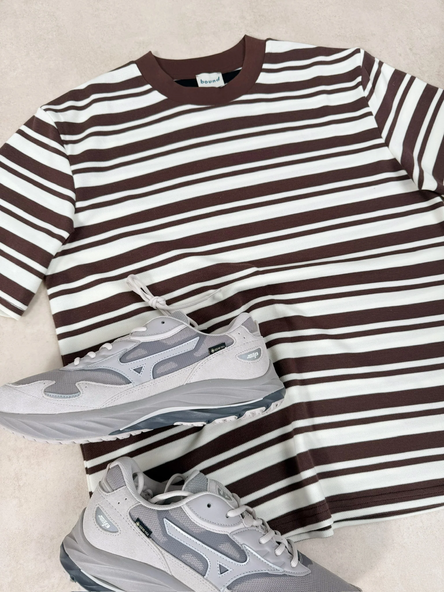 PIQUE STRIPE TEE - BROWN / ECRU - Image 8