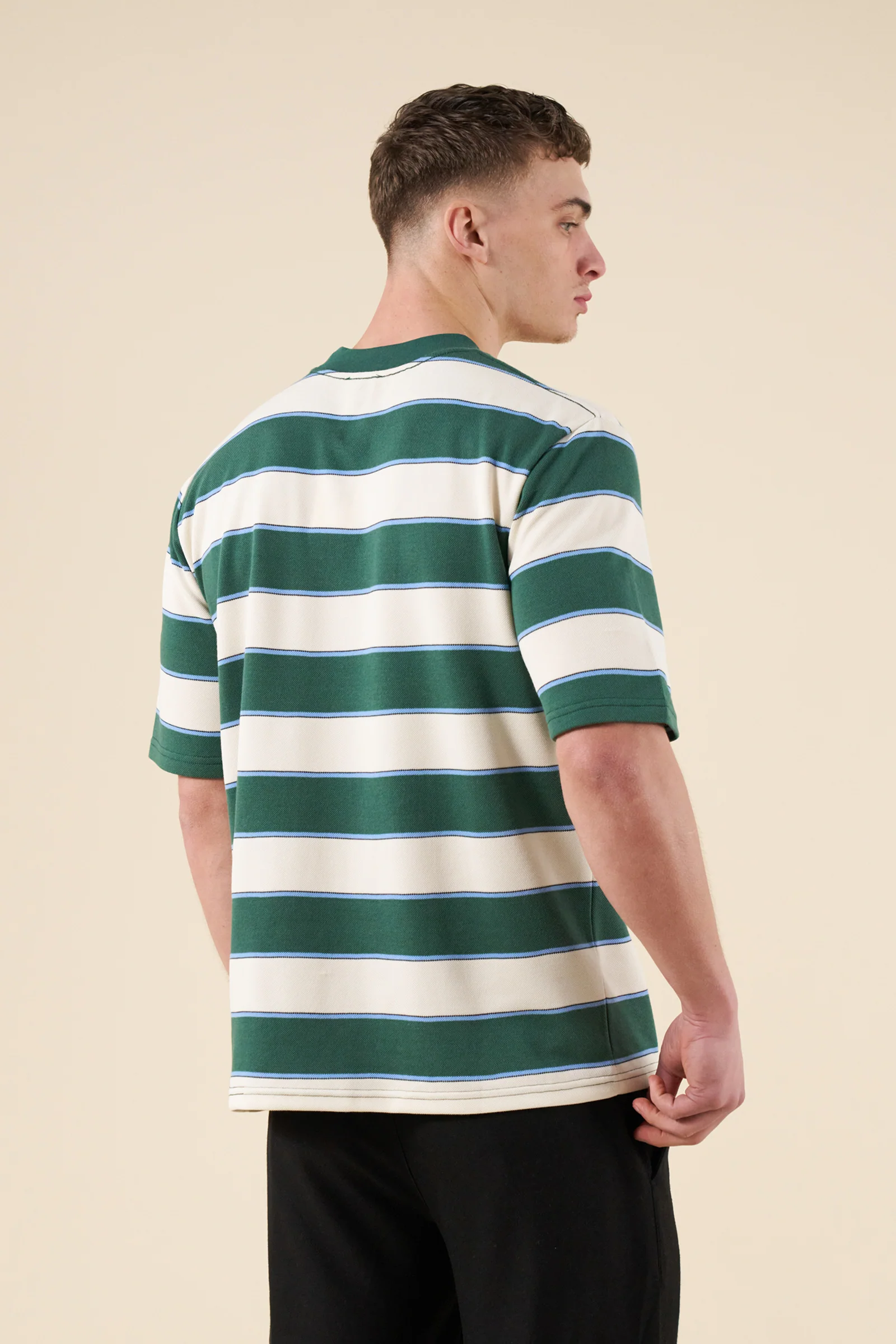 PIQUE STRIPE TEE - RETRO GREEN / BLUE / WHITE - Image 3