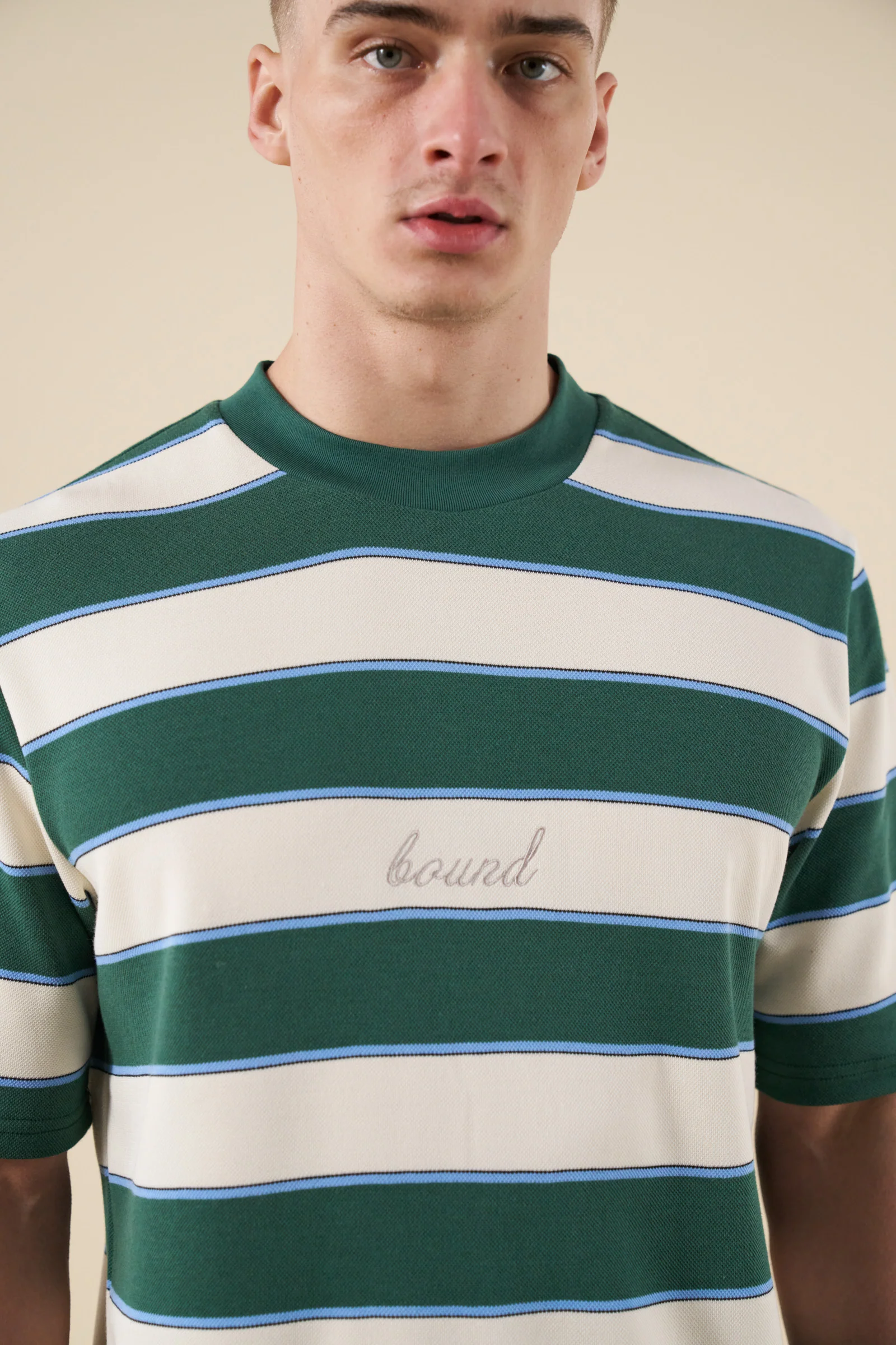 PIQUE STRIPE TEE - RETRO GREEN / BLUE / WHITE - Image 5