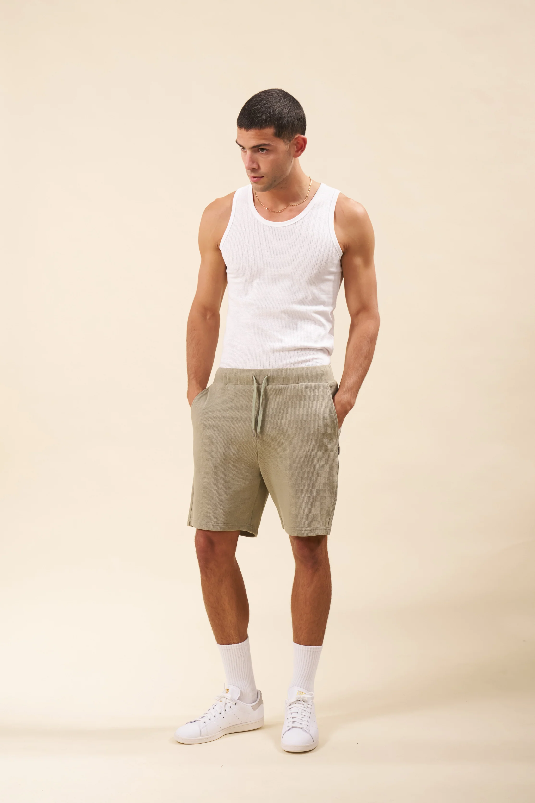 PIQUE WAFFLE SHORTS - SAGE - Image 3