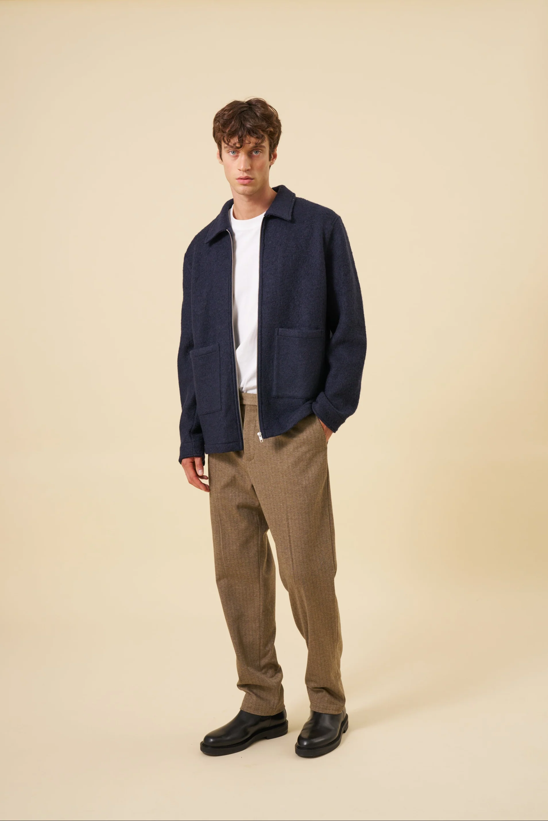 WOOL ZIP OVERSHIRT - NAVY - Image 8