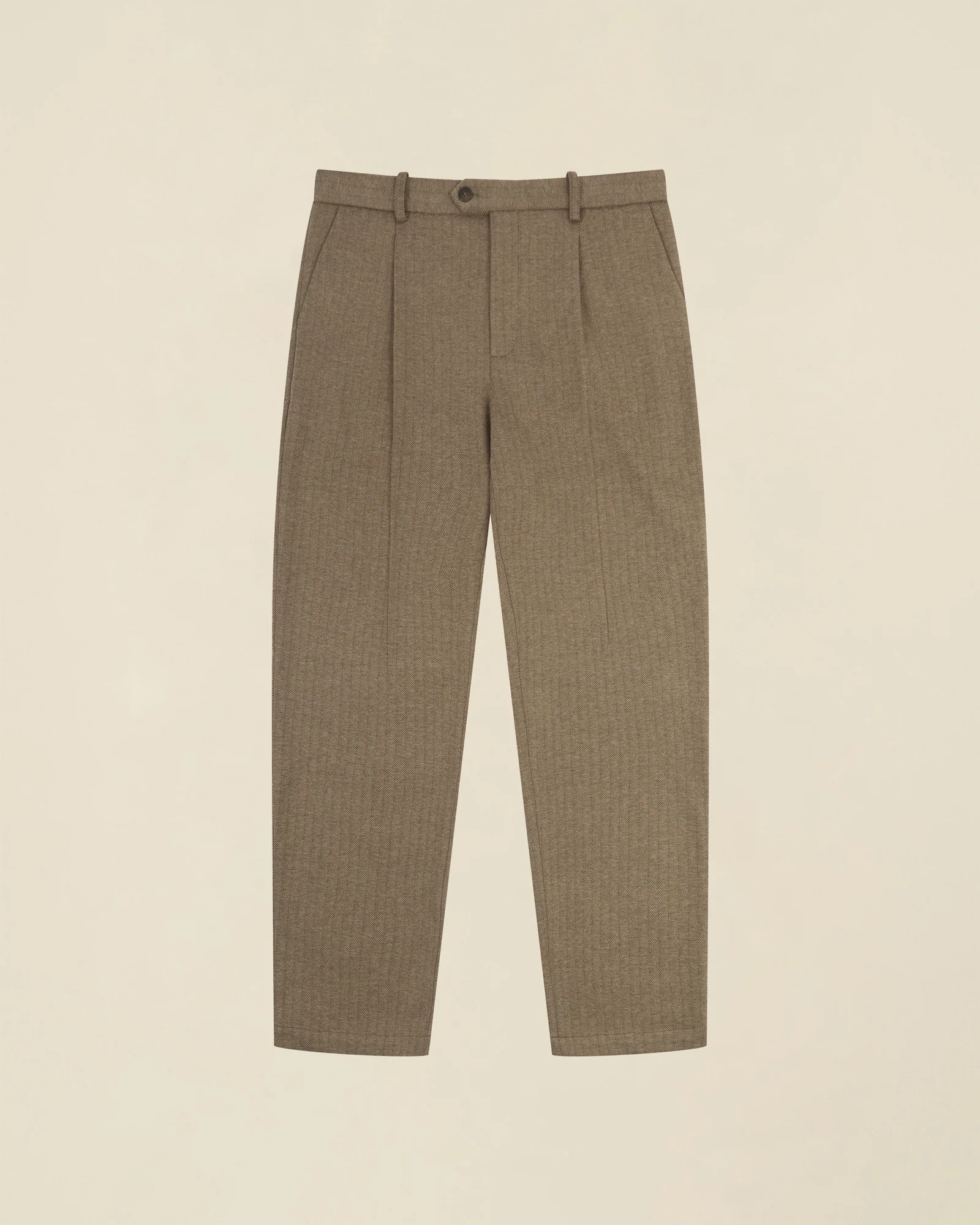 PLEAT HERRINGBONE TROUSER - OLIVE - Image 8