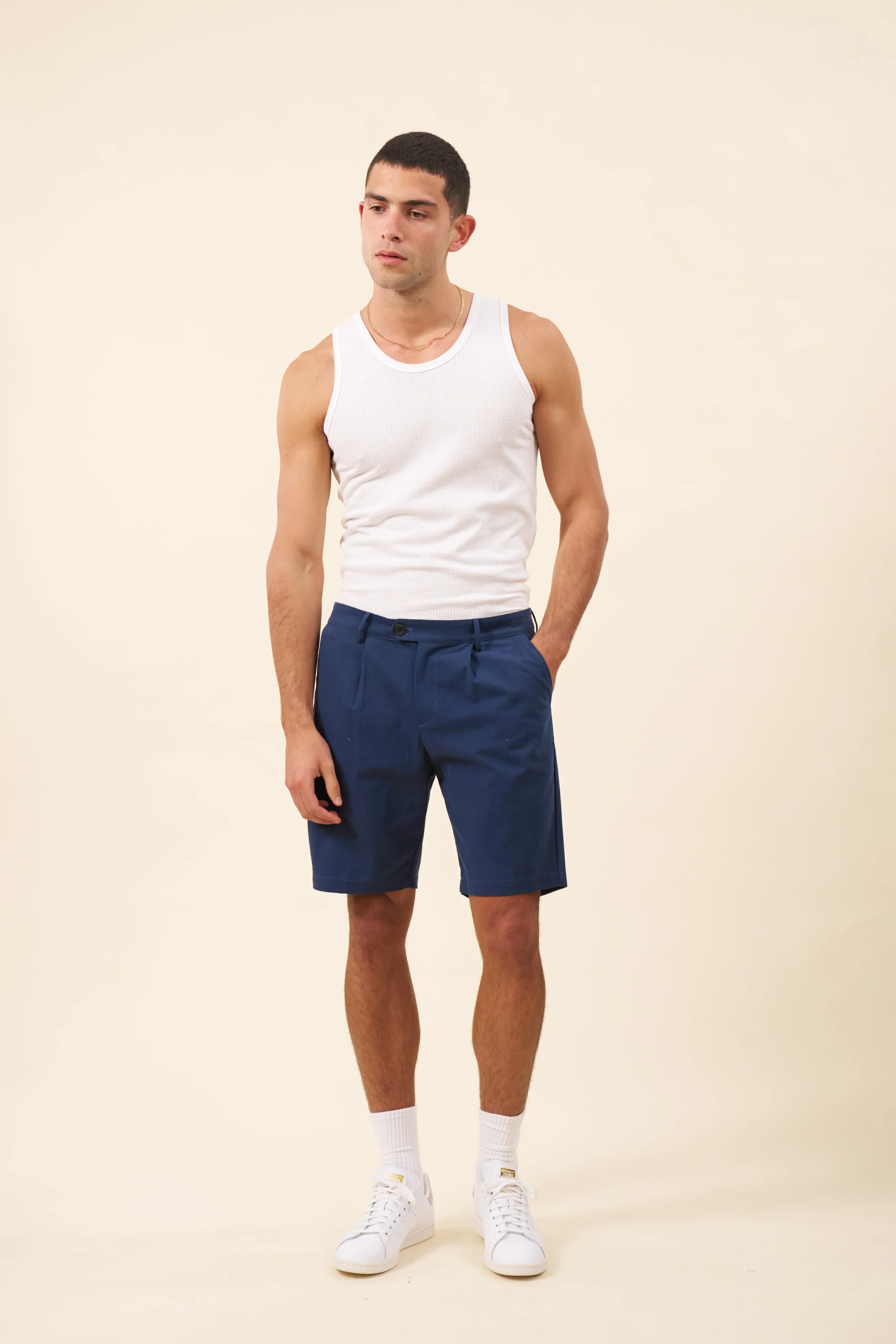 PLEAT SMART CANVAS SHORTS - NAVY - Image 7