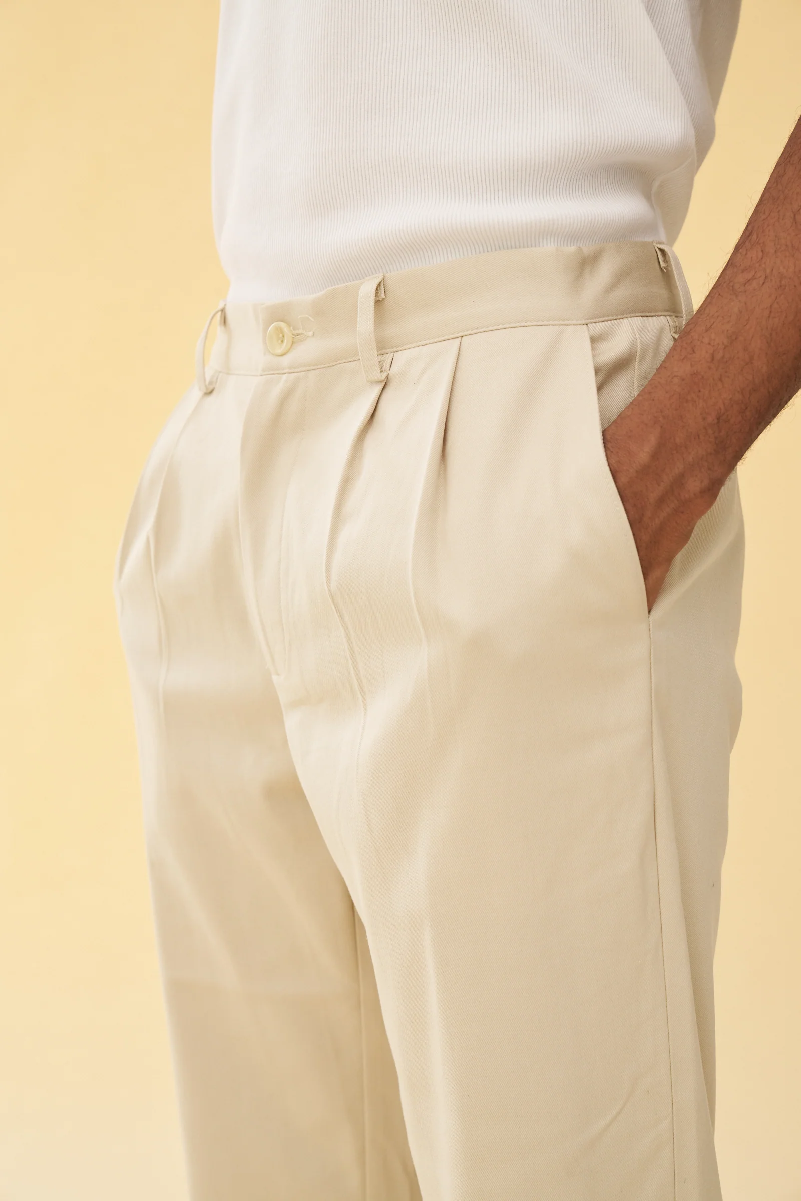 PLEATED SMART TROUSERS - CREAM - Image 4