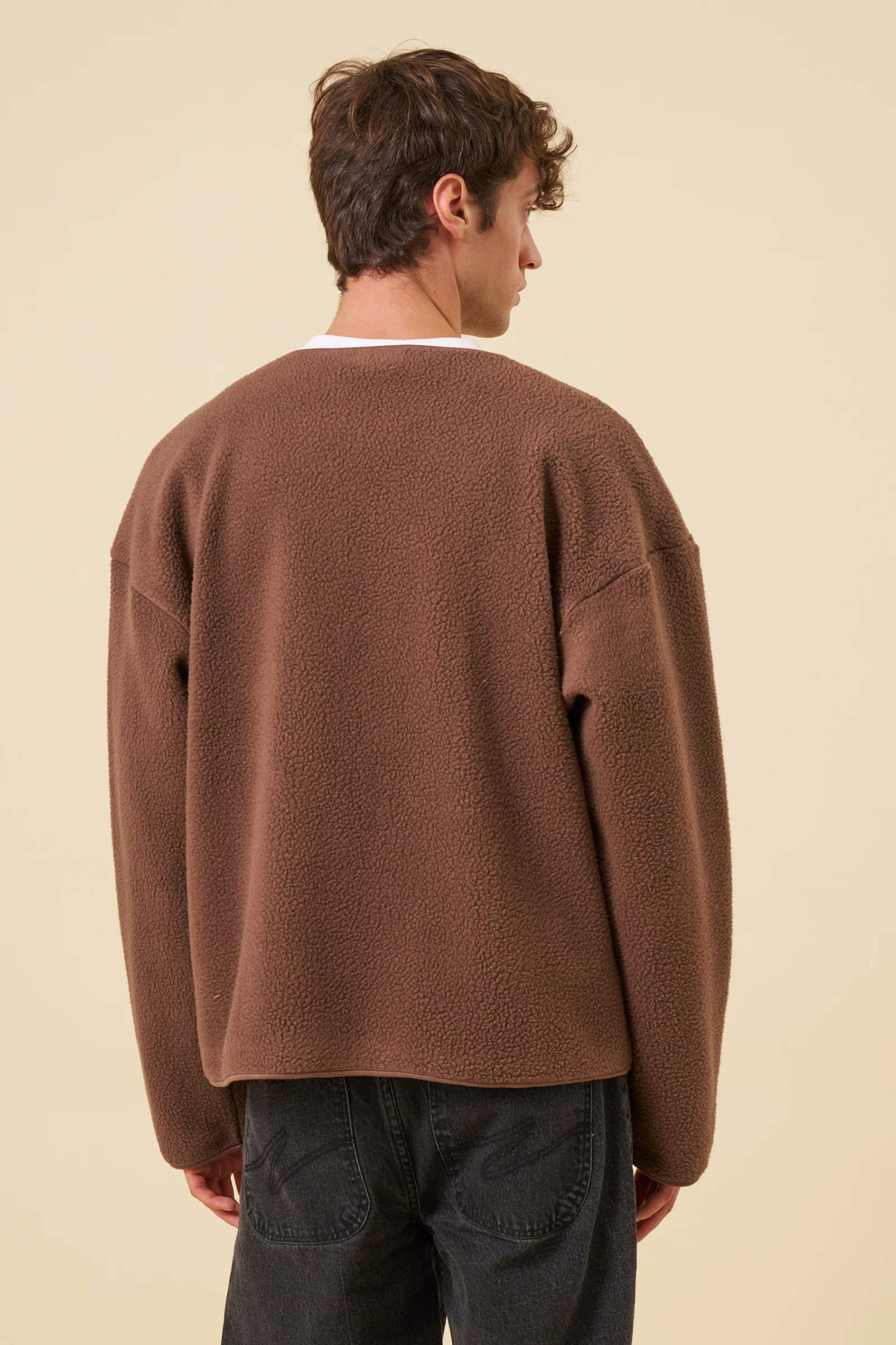 POCKET FLEECE CARDIGAN - BROWN - Image 6