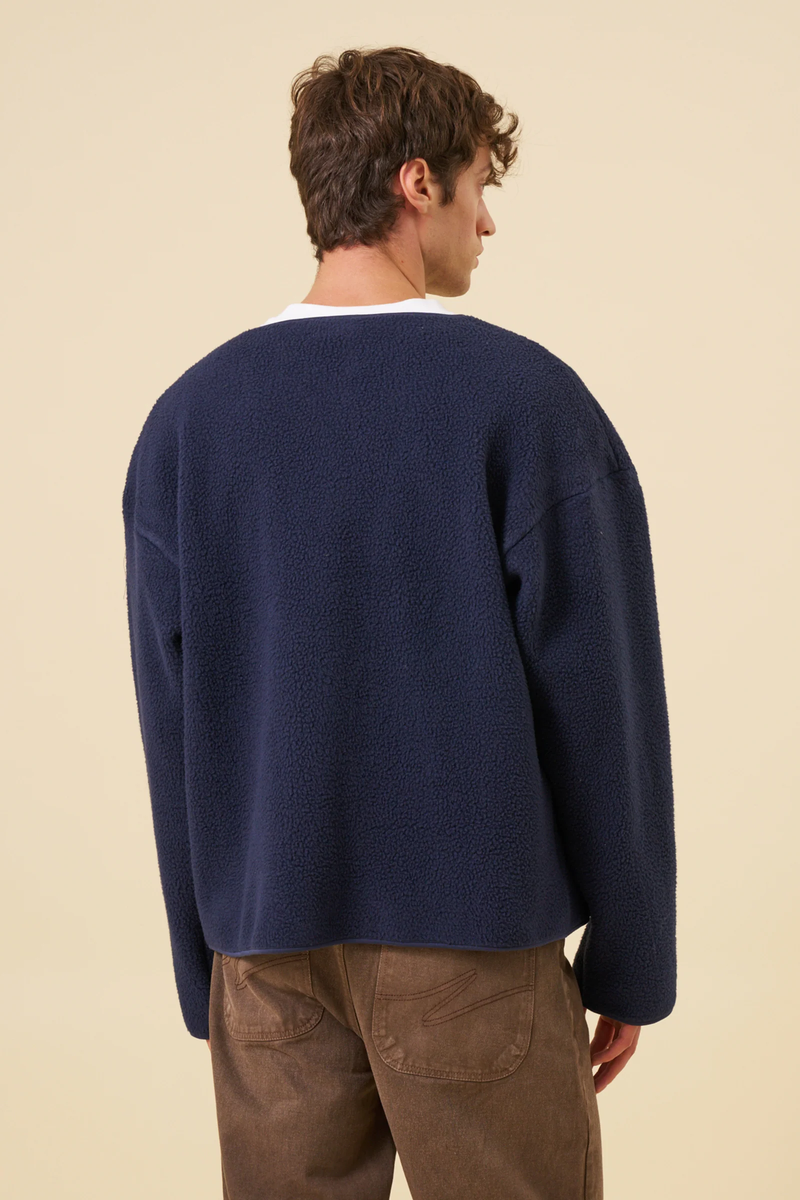 POCKET FLEECE CARDIGAN - NAVY - Image 4