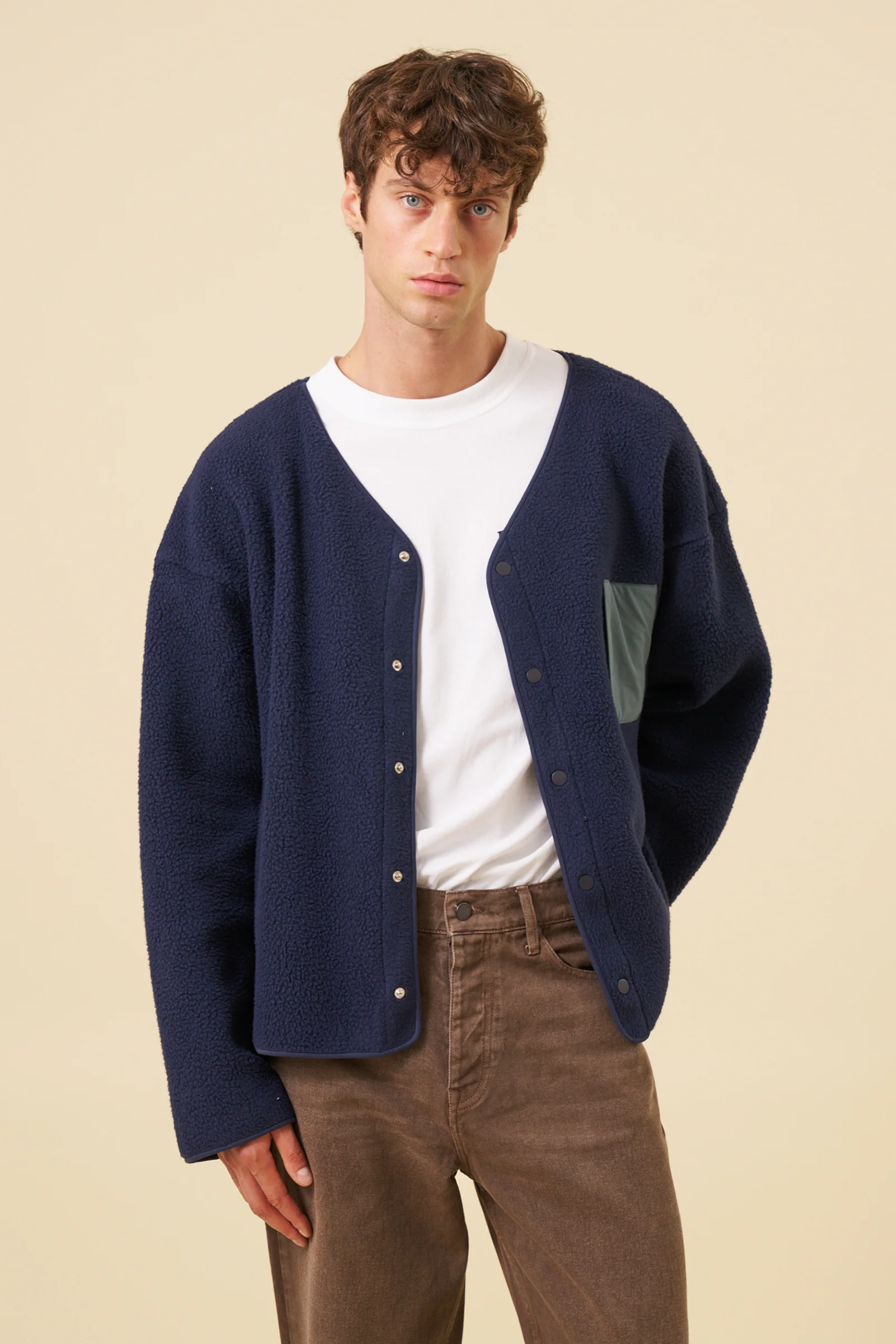 POCKET FLEECE CARDIGAN - NAVY - Image 5
