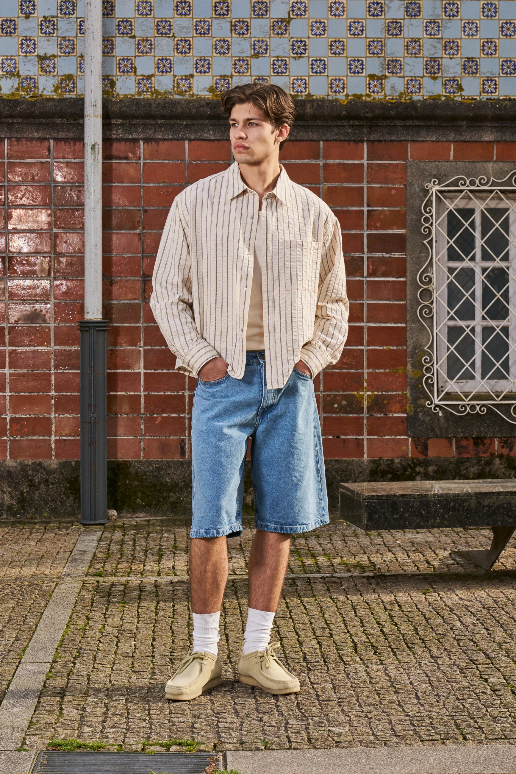 PORTO HERRINGBONE STRIPE SHIRT - CREAM - Image 2
