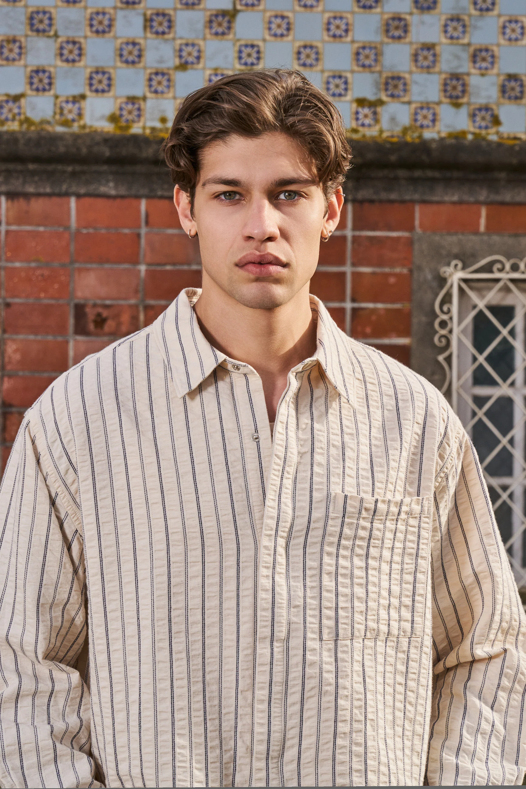 PORTO HERRINGBONE STRIPE SHIRT - CREAM - Image 3