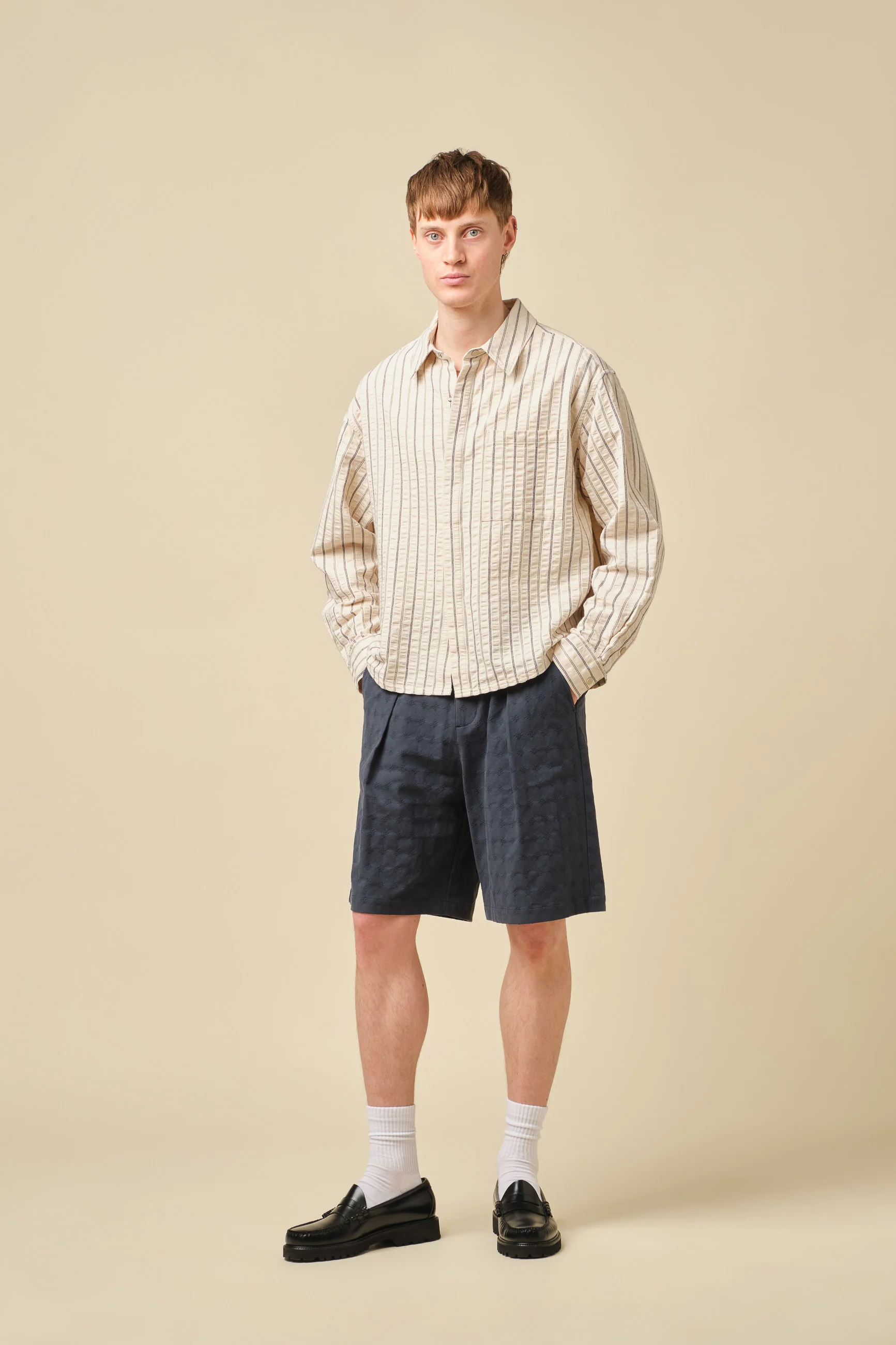 PORTO HERRINGBONE STRIPE SHIRT - CREAM - Image 4
