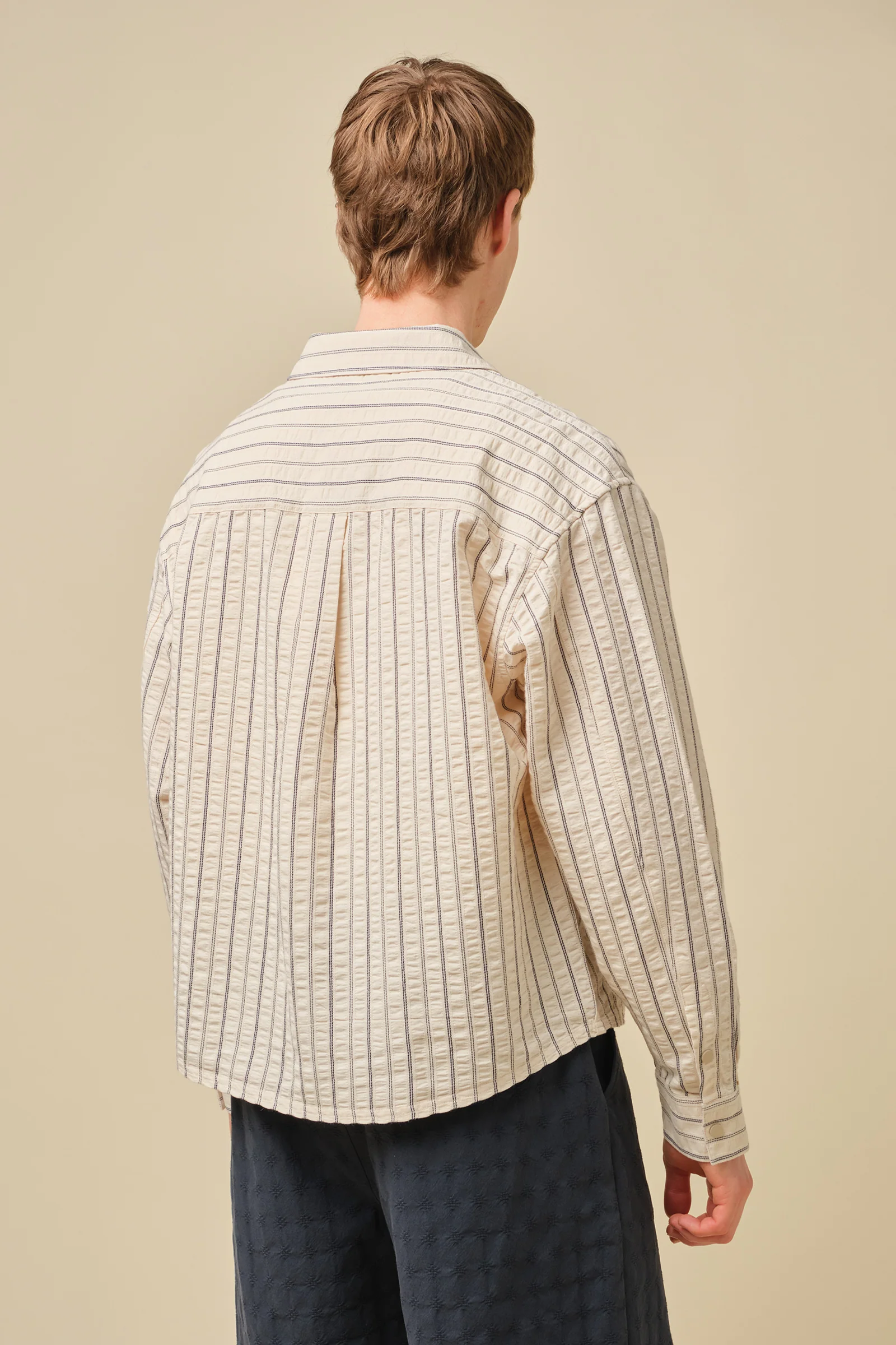 PORTO HERRINGBONE STRIPE SHIRT - CREAM - Image 6