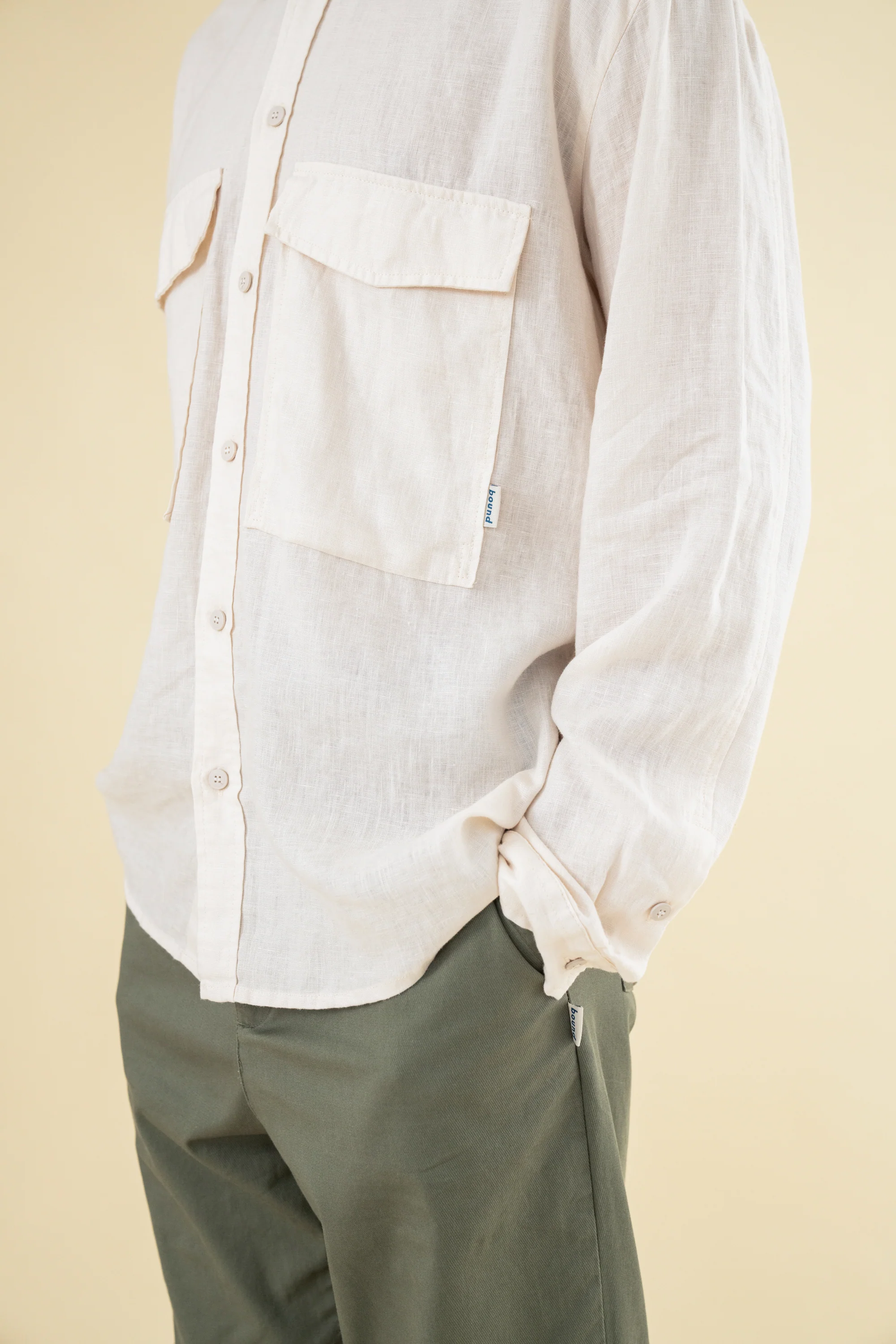 PREMIUM LINEN LONGSLEEVE SHIRT - ECRU - Image 6