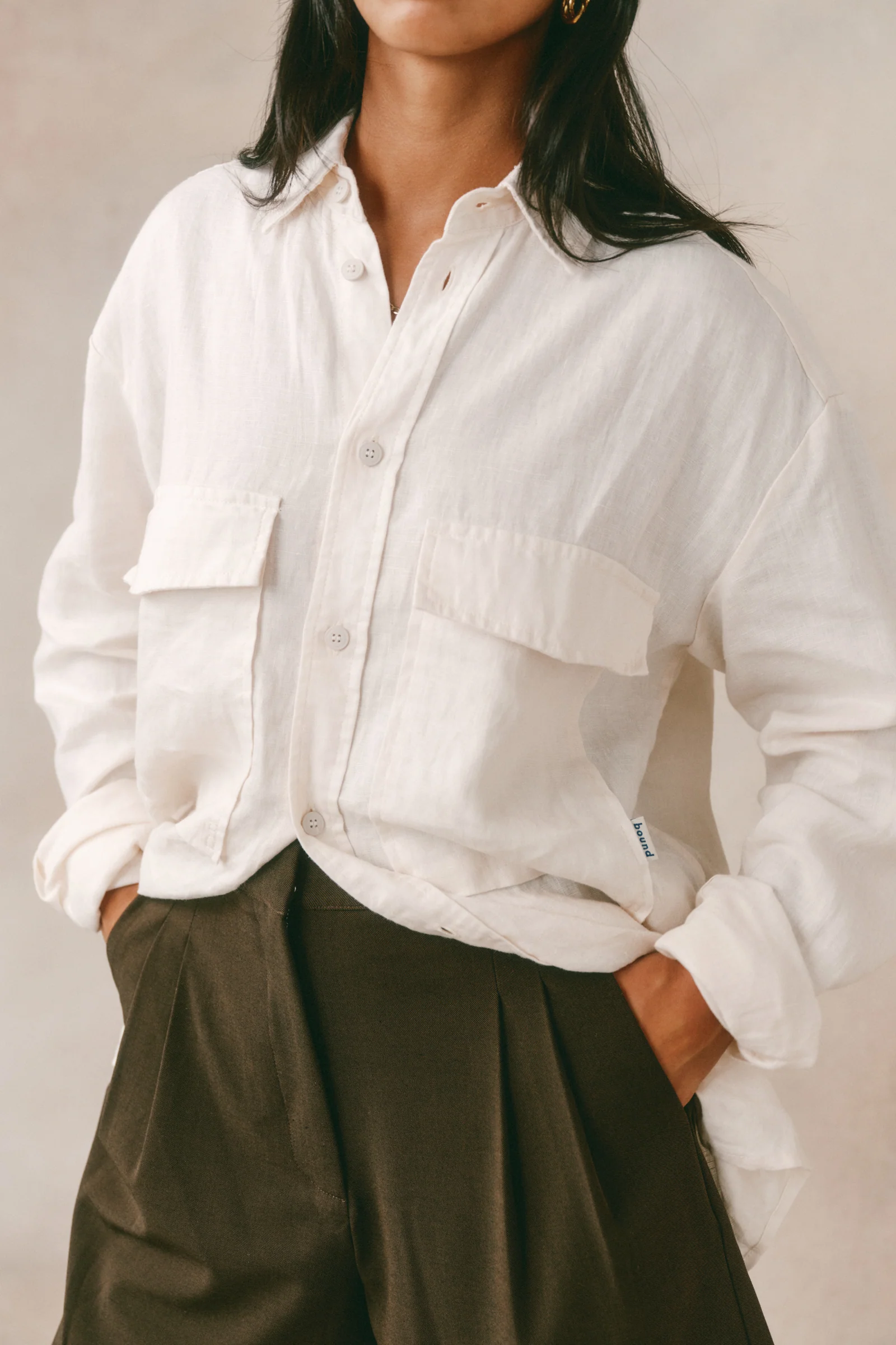 PREMIUM LINEN LONGSLEEVE SHIRT - ECRU - Image 9