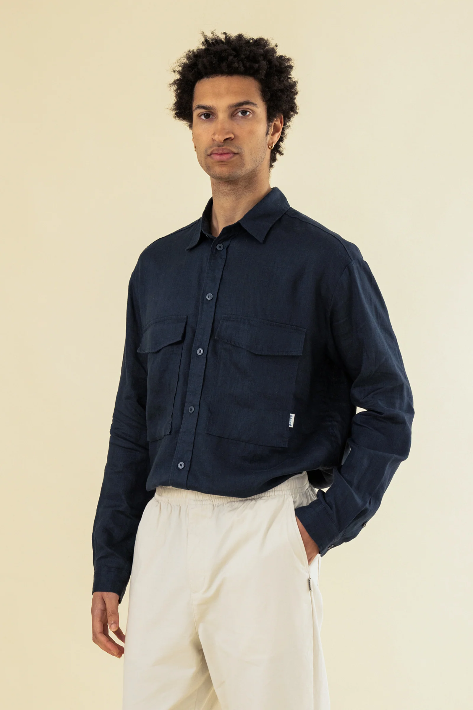 PREMIUM LINEN LONGSLEEVE SHIRT - NAVY - Image 4