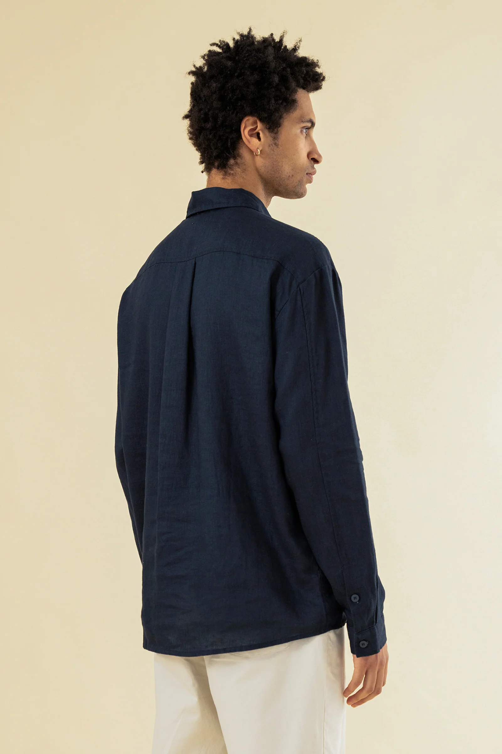 PREMIUM LINEN LONGSLEEVE SHIRT - NAVY - Image 5