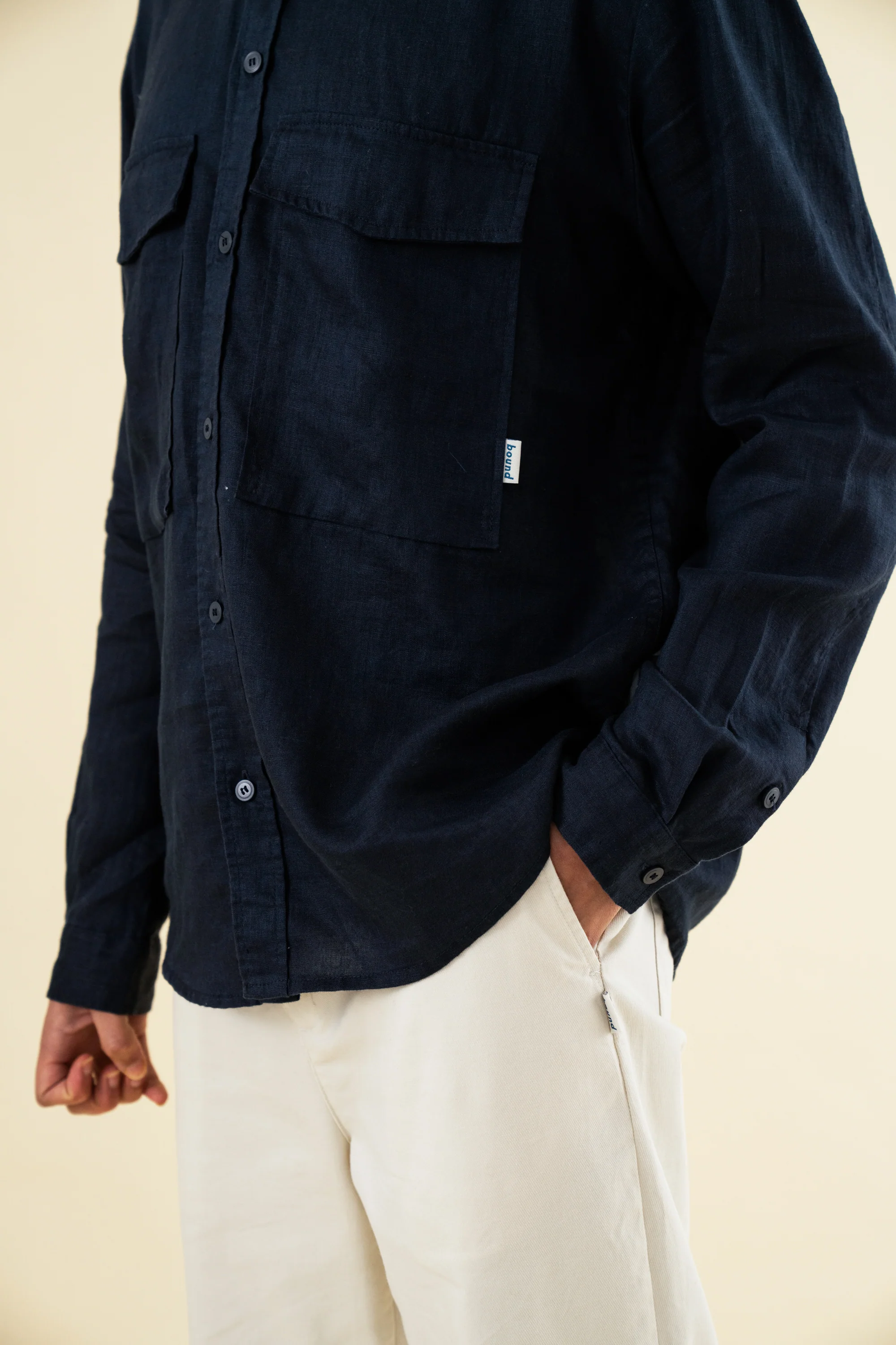 PREMIUM LINEN LONGSLEEVE SHIRT - NAVY - Image 6