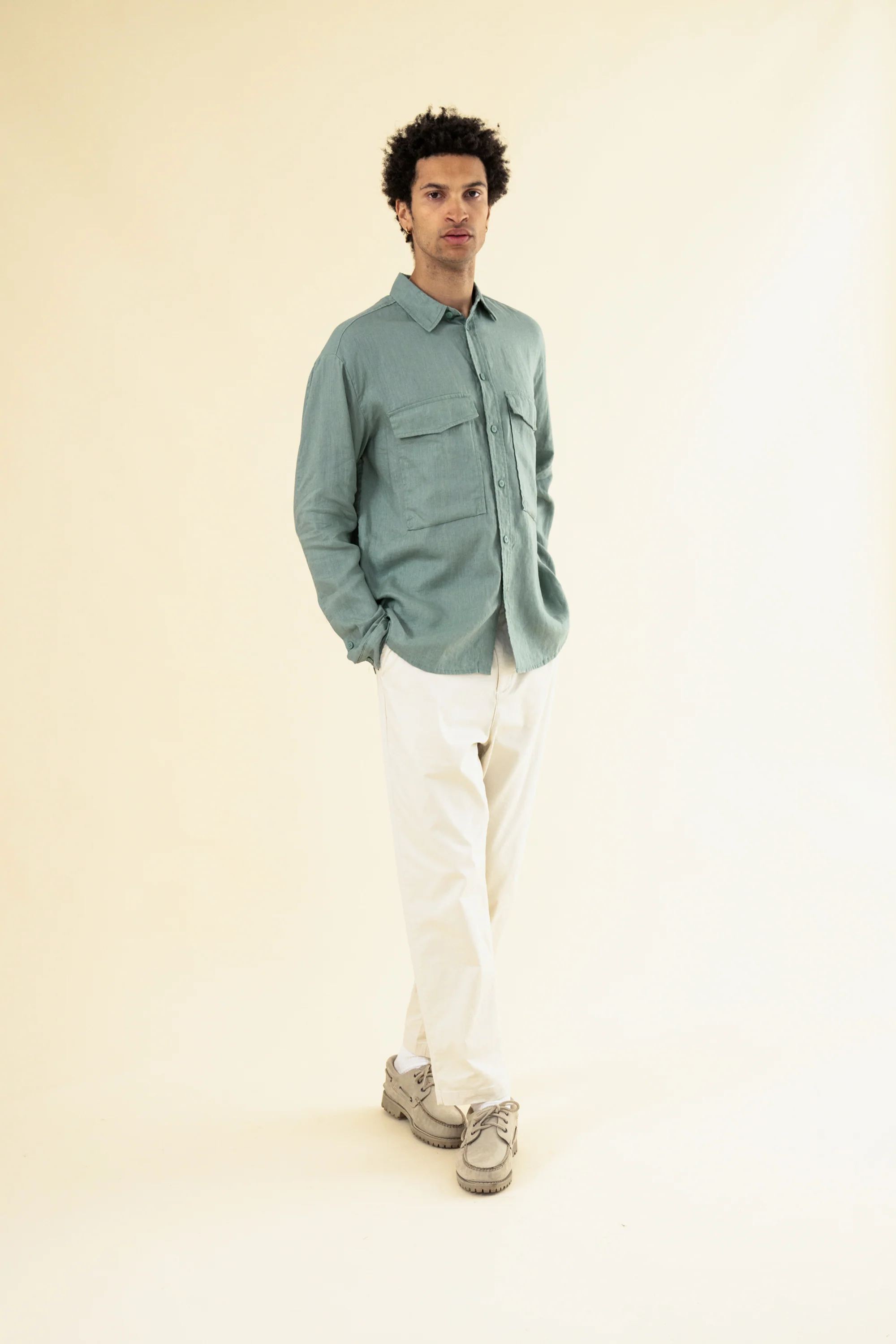 PREMIUM LINEN LONGSLEEVE SHIRT - AQUA - Image 3
