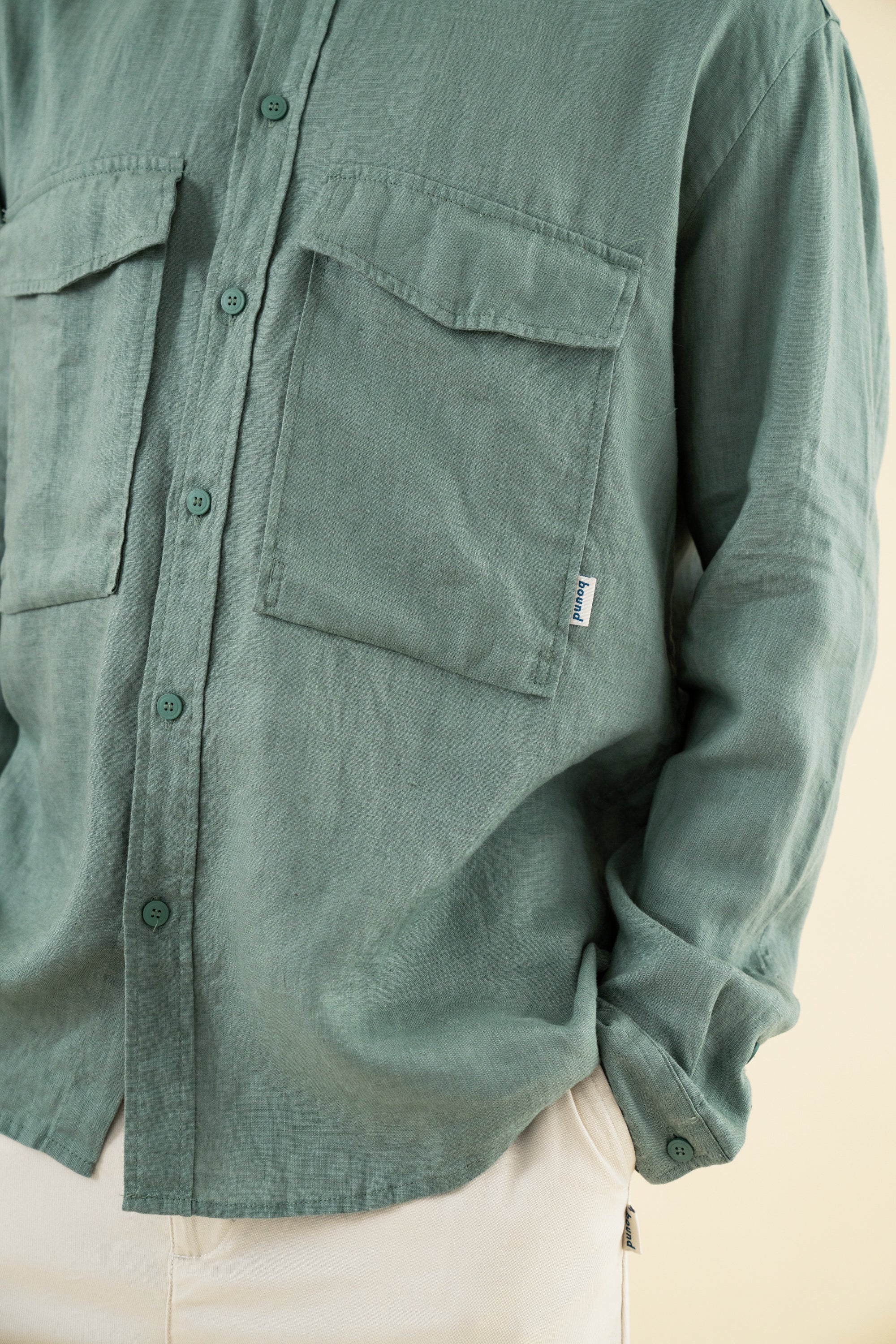 PREMIUM LINEN LONGSLEEVE SHIRT - AQUA - Image 6