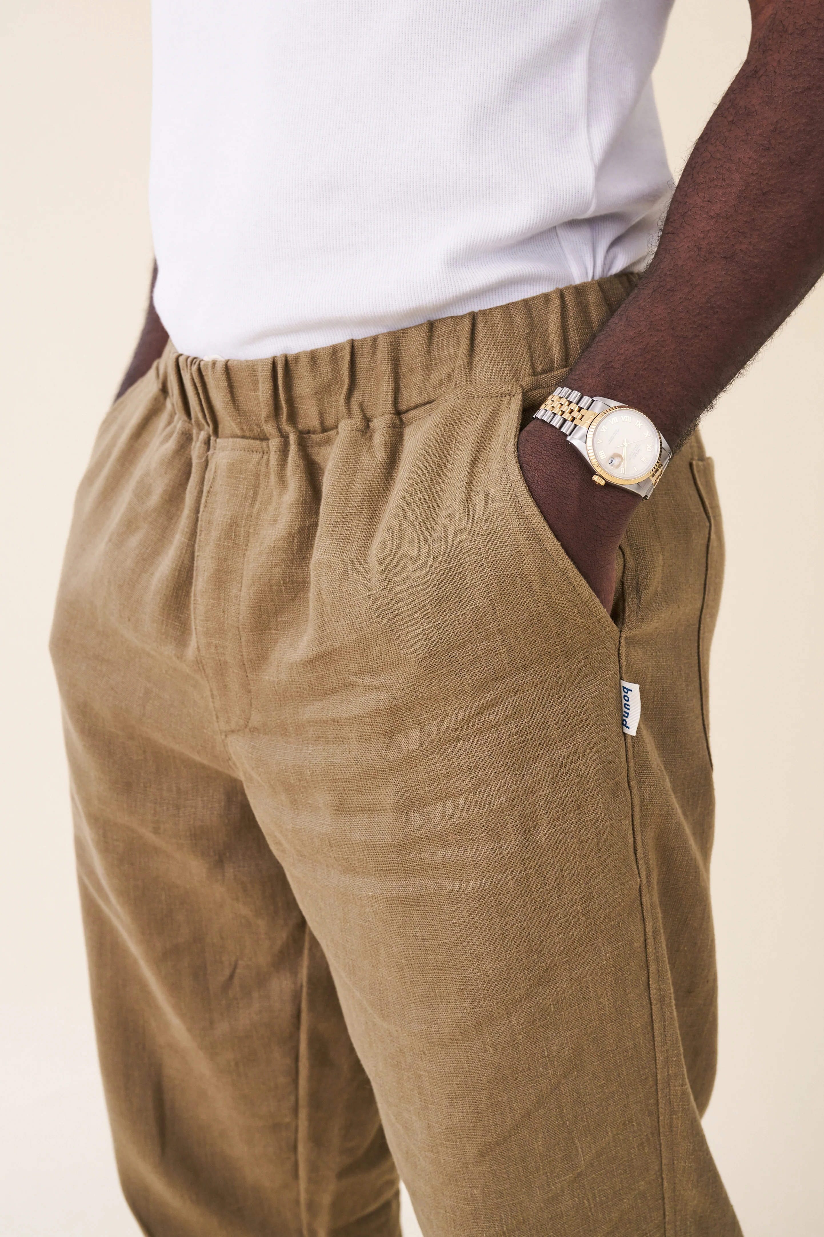 RELAXED LINEN TROUSERS - ARMY GREEN - Image 4