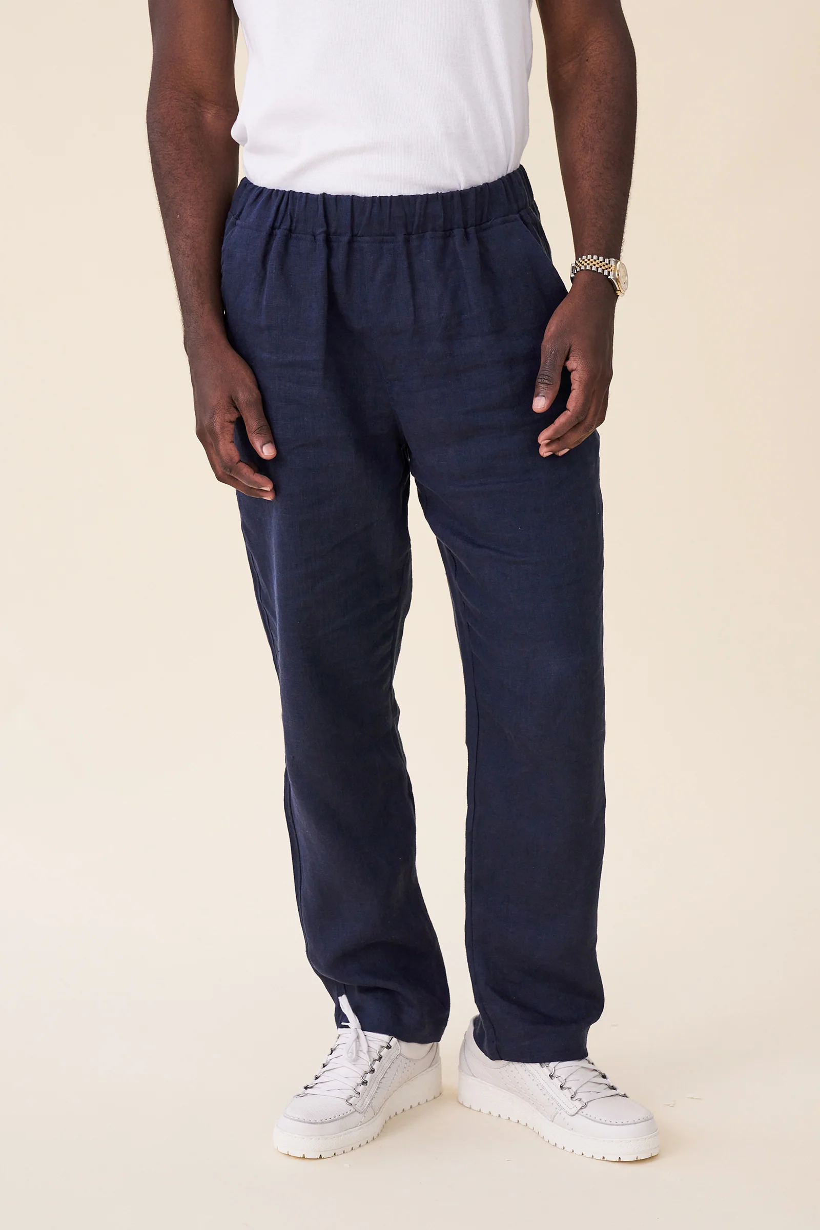 RELAXED LINEN TROUSERS - NAVY