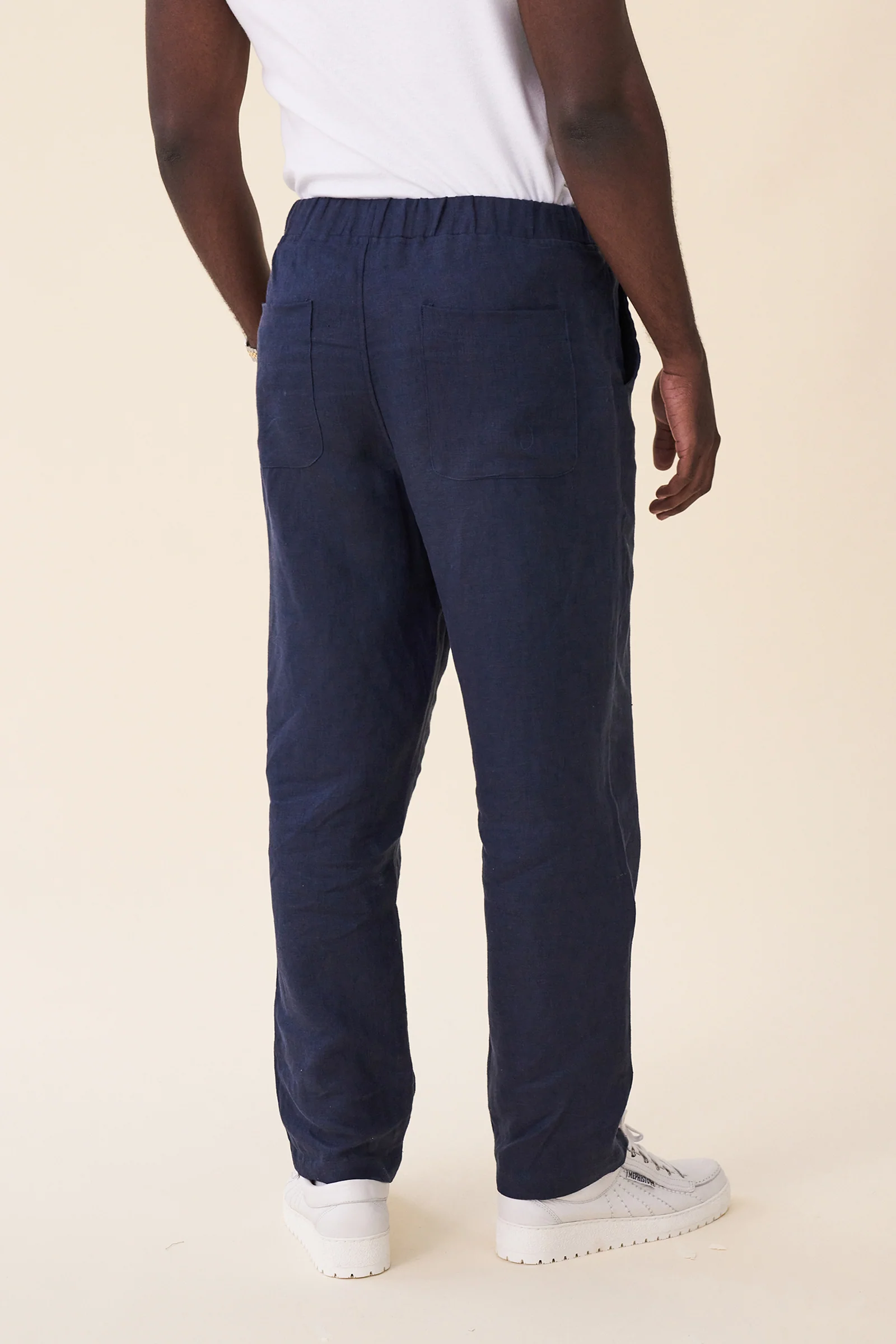RELAXED LINEN TROUSERS - NAVY - Image 3